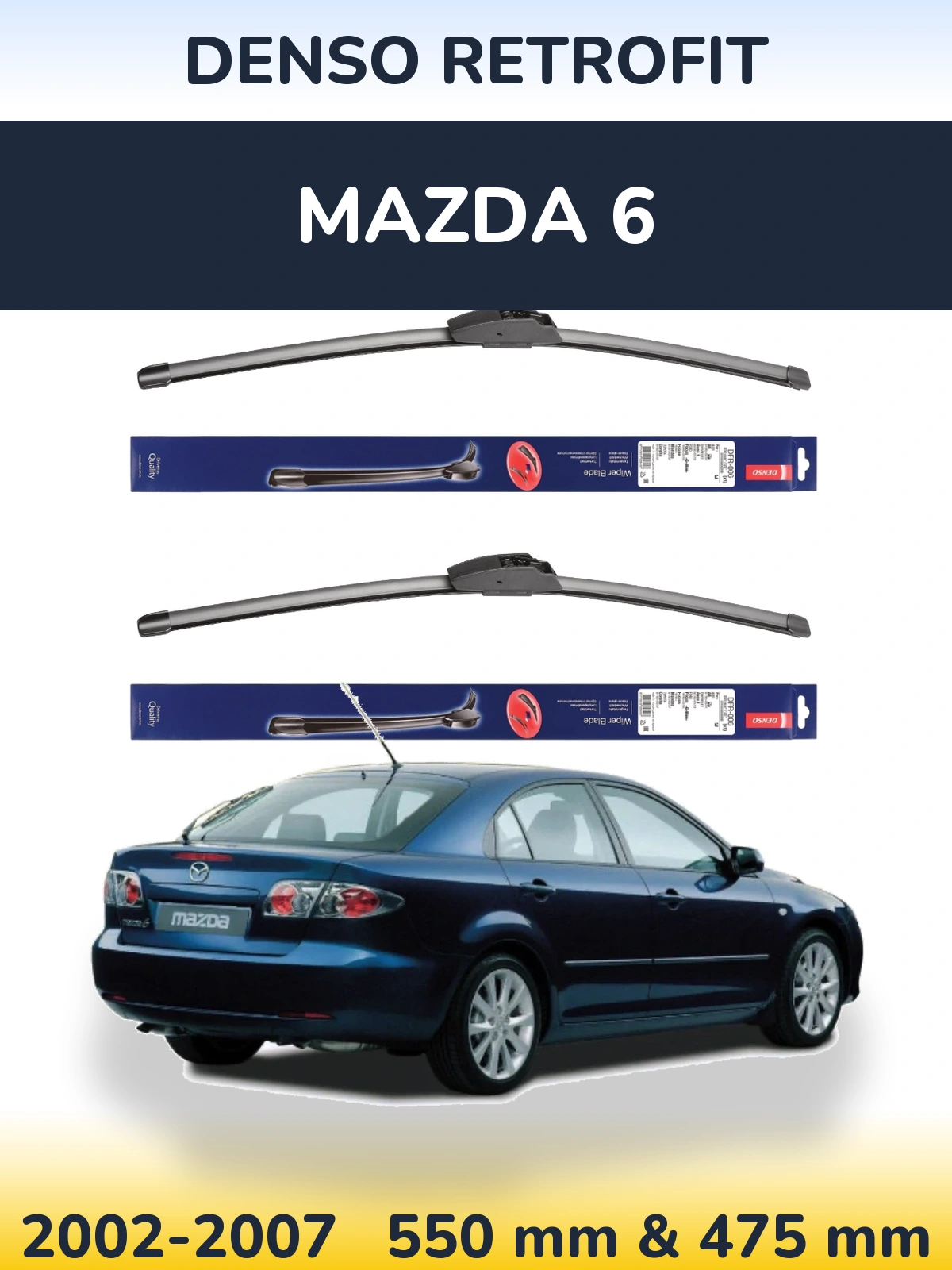 Komplet przednich wycieraczek Denso Retrofit 550 & 475 mm do Mazda 6 2002-2007