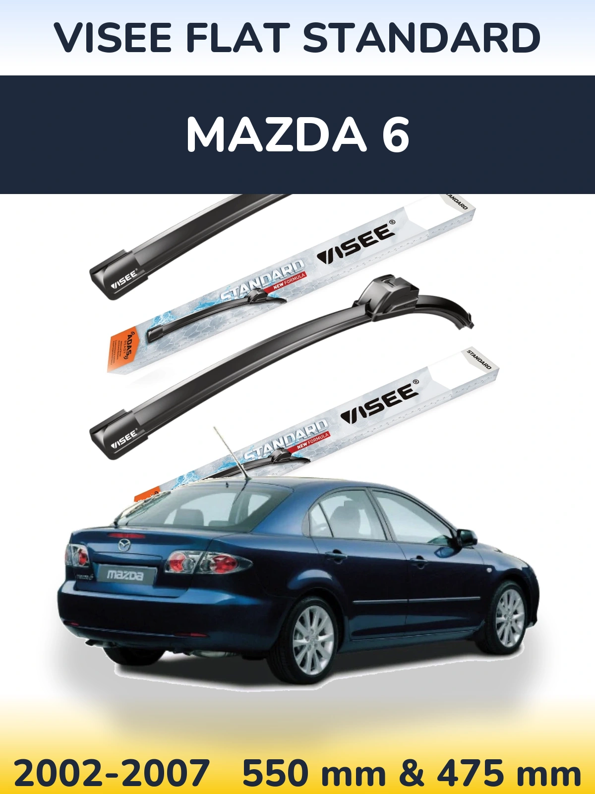 Komplet przednich wycieraczek VISEE FLAT STANDARD 550 & 475 mm do Mazda 6 2002-2007