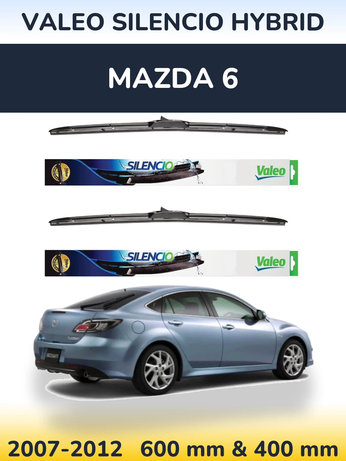 Комплект передних дворников Valeo Silencio Hybrid 600 & 400 мм для Mazda 6 2007-2012