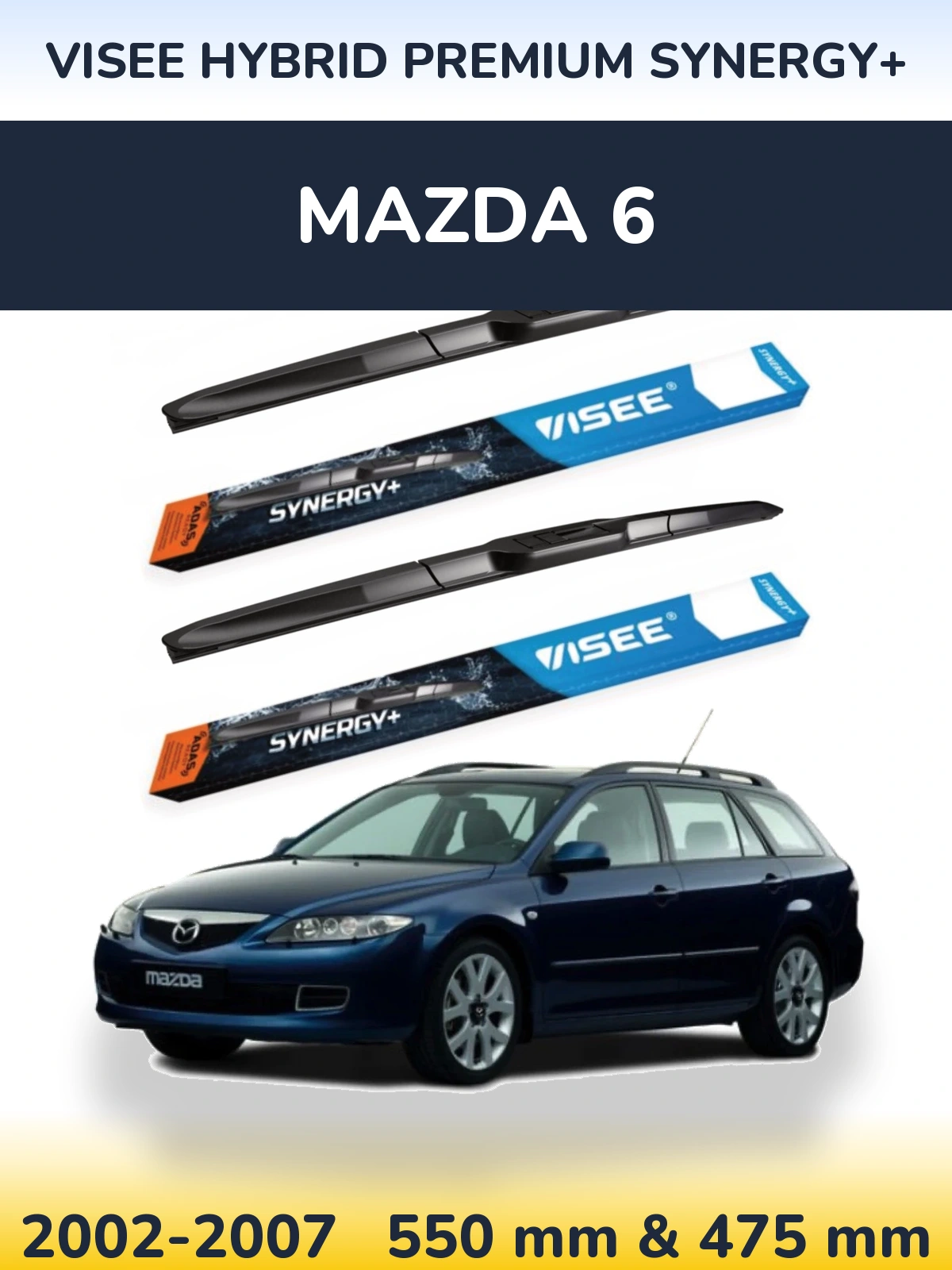 Комплект передніх щіток VISEE HYBRID PREMIUM SYNERGY+ 550 & 475 мм для Mazda 6 2002-2007