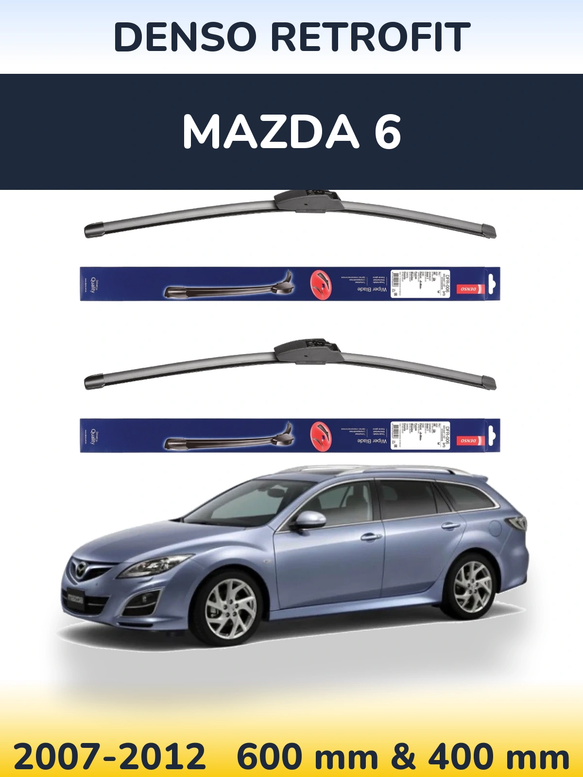Komplet przednich wycieraczek Denso Retrofit 600 & 400 mm do Mazda 6 2007-2012