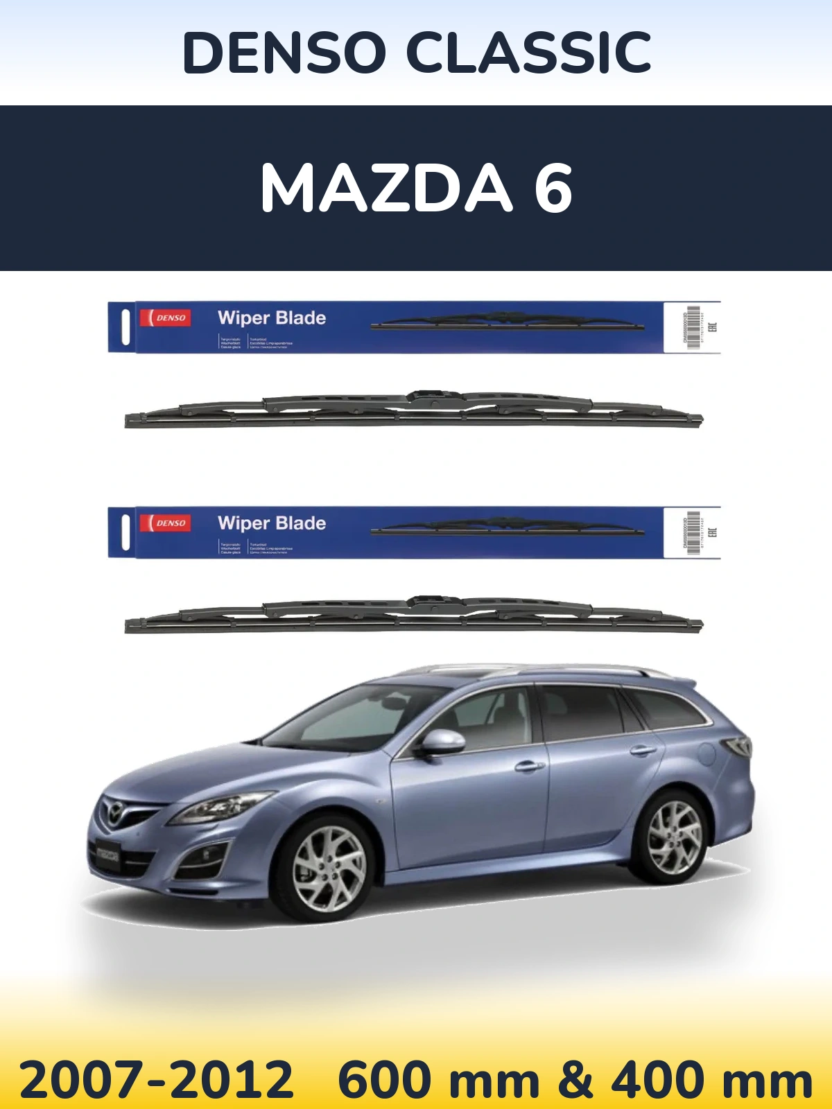Front wiper blade set Denso Classic 600 & 400 mm for Mazda 6 2007-2012
