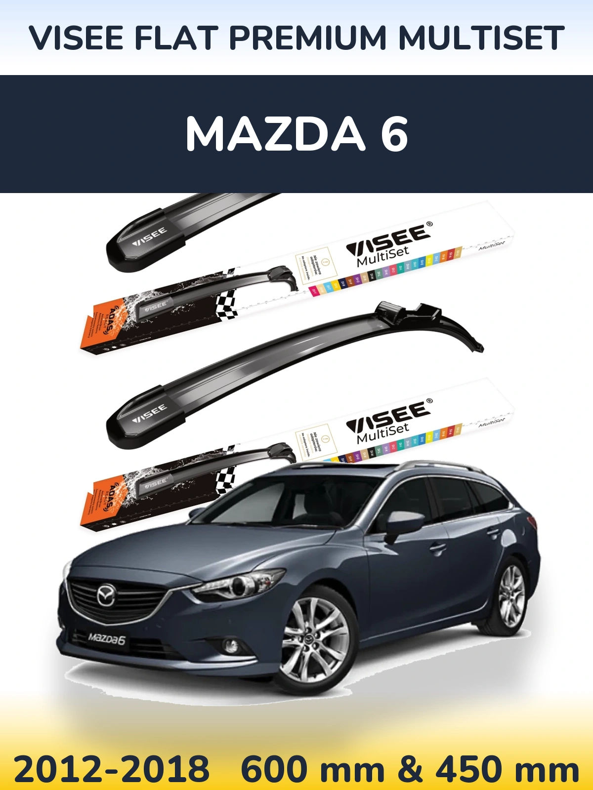 Komplet przednich wycieraczek VISEE FLAT PREMIUM MultiSet 600 & 450 mm do Mazda 6 2012-2018