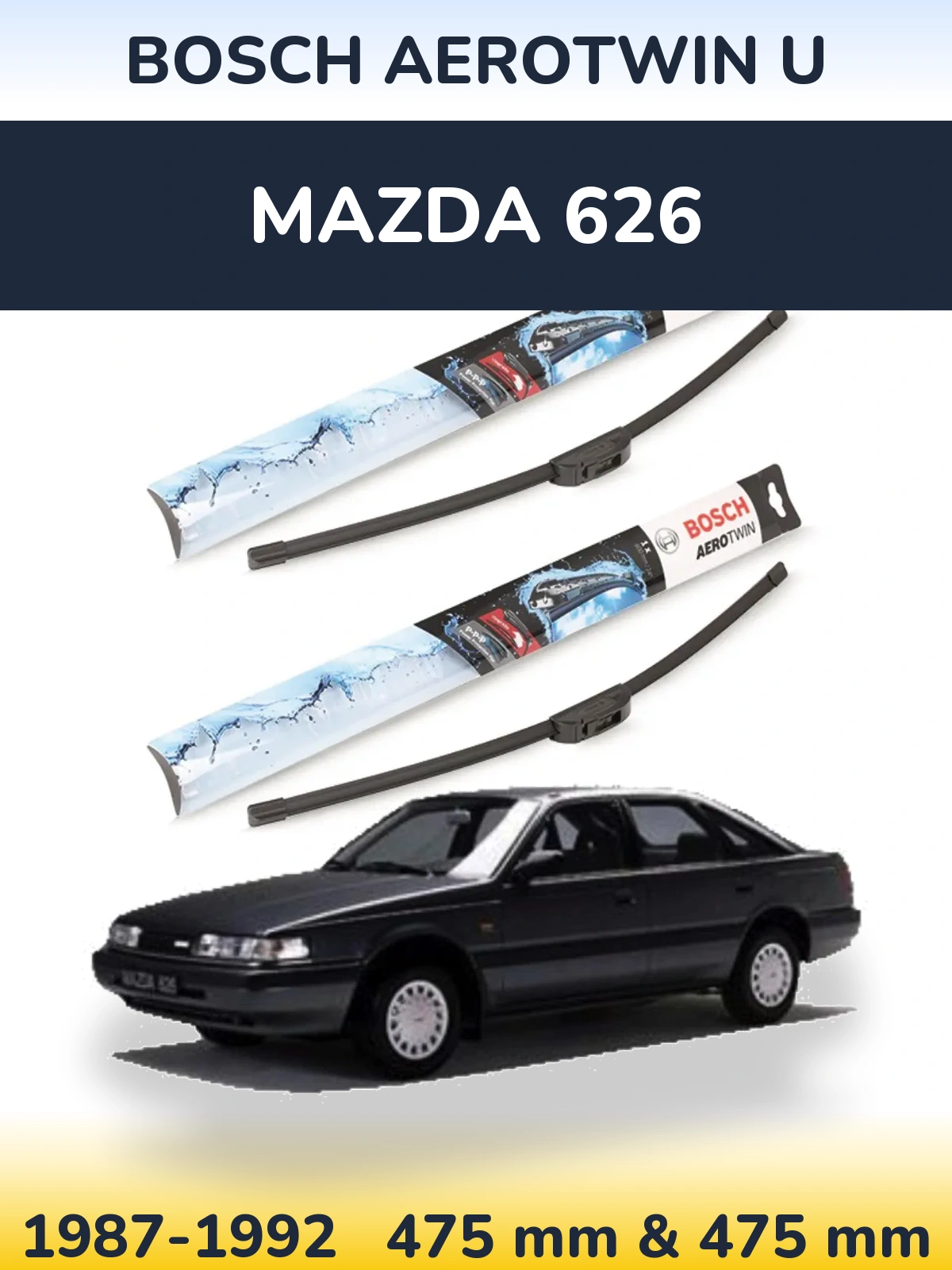 Front wiper blade set BOSCH AeroTwin U 475 & 475 mm for Mazda 626 1987-1992