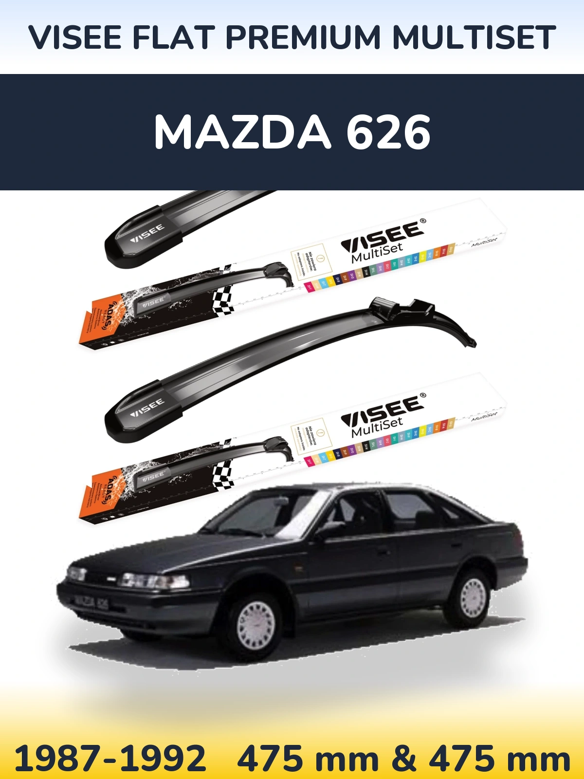 Komplet przednich wycieraczek VISEE FLAT PREMIUM MultiSet 475 & 475 mm do Mazda 626 1987-1992