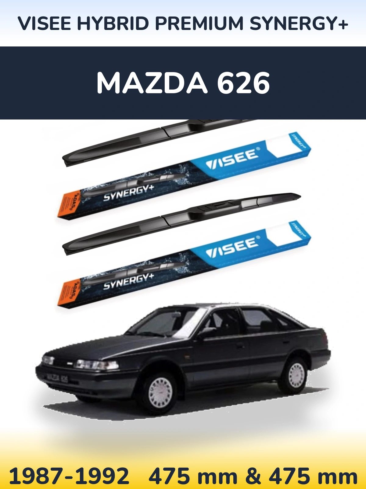 Front wiper blade set VISEE HYBRID PREMIUM SYNERGY+ 475 & 475 mm for Mazda 626 1987-1992