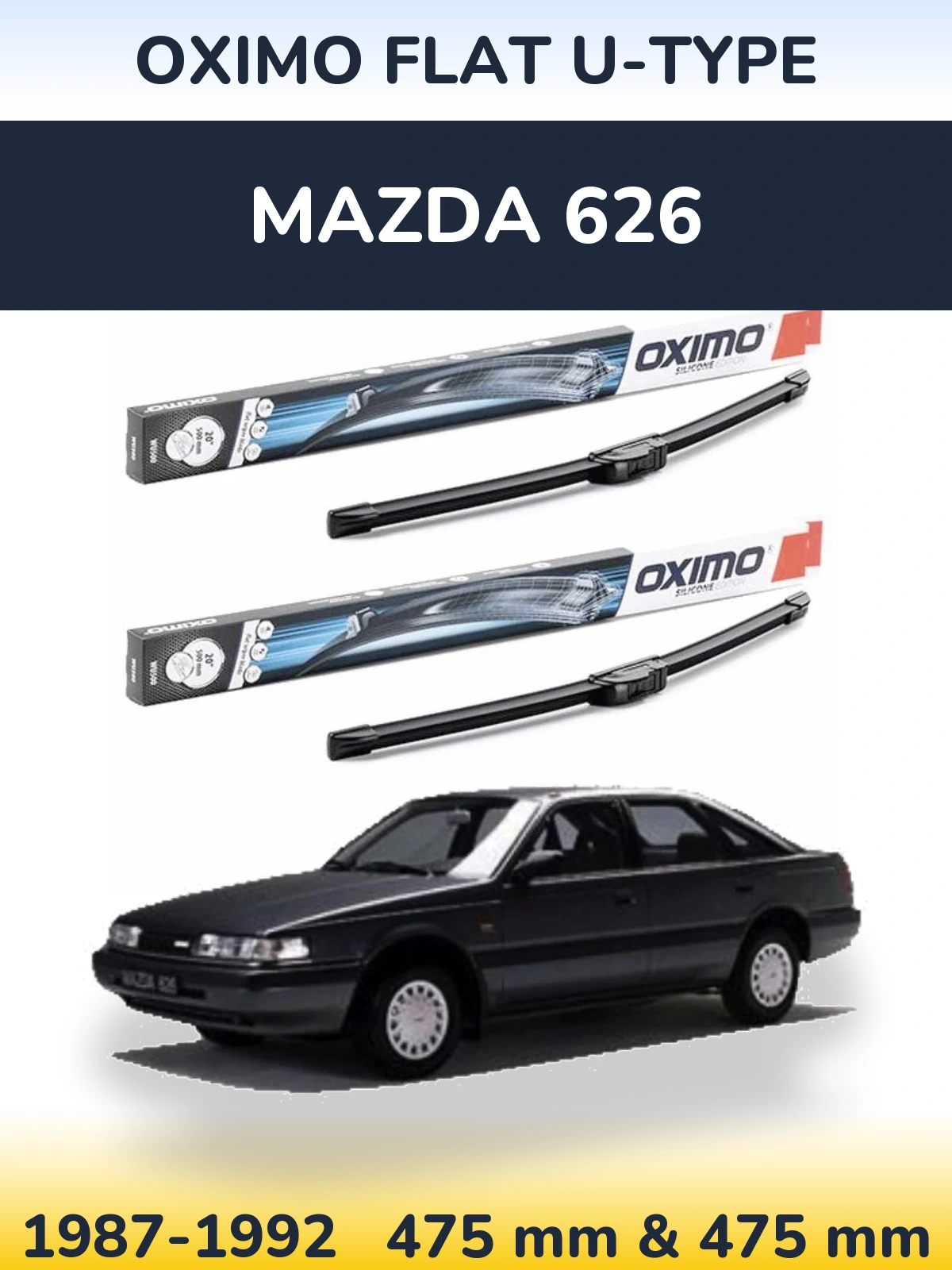 Front wiper blade set Oximo Flat U-type 475 & 475 mm for Mazda 626 1987-1992