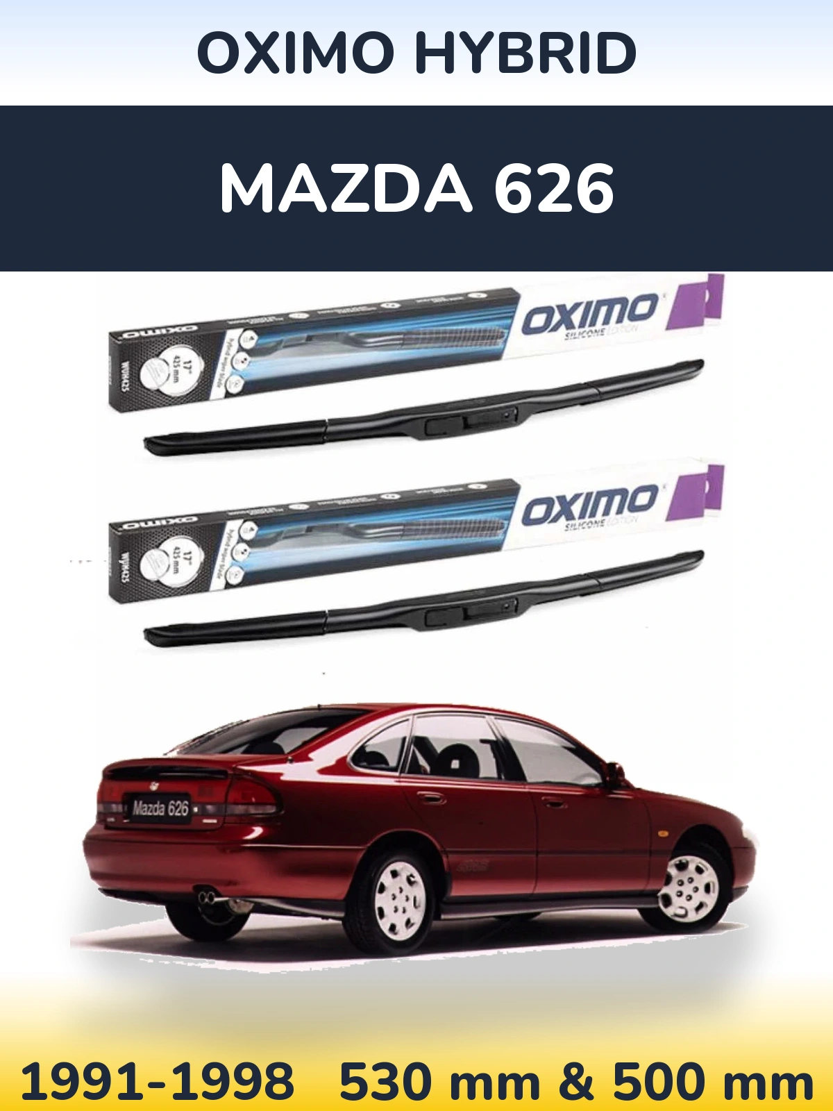 Komplet przednich wycieraczek Oximo Hybrid 530 & 500 mm do Mazda 626 1991-1998