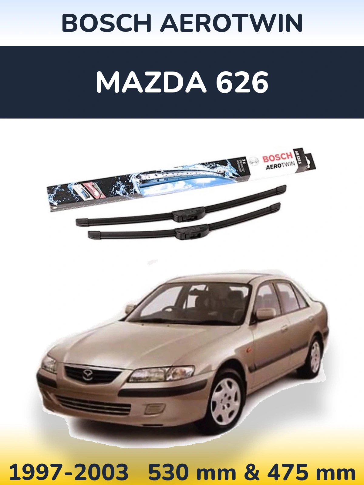 Front wiper blade set BOSCH AeroTwin 530 & 475 mm for Mazda 626 1997-2003