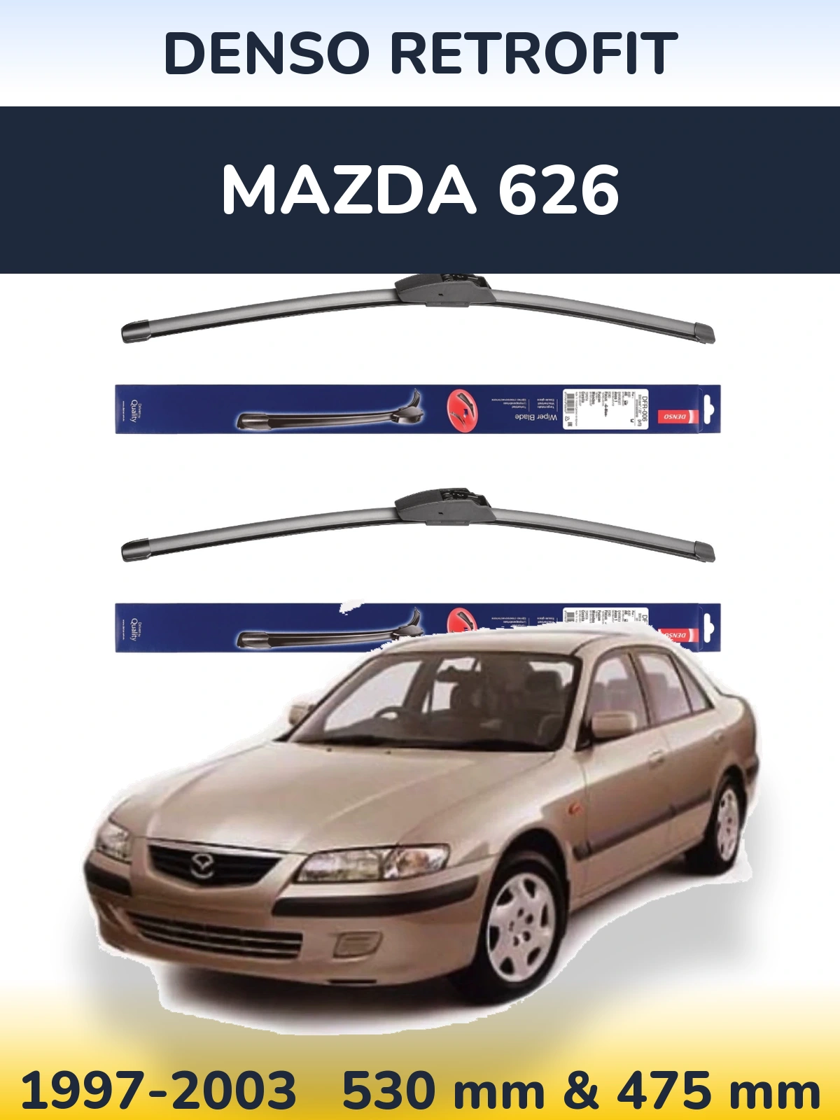 Front wiper blade set Denso Retrofit 530 & 475 mm for Mazda 626 1997-2003