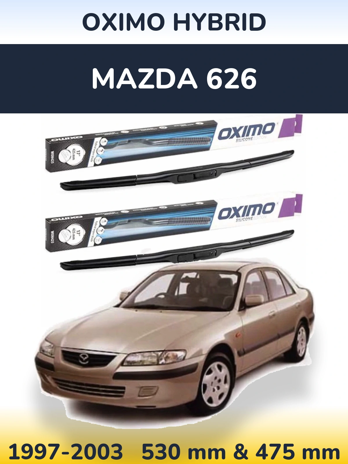 Komplet przednich wycieraczek Oximo Hybrid 530 & 475 mm do Mazda 626 1997-2003
