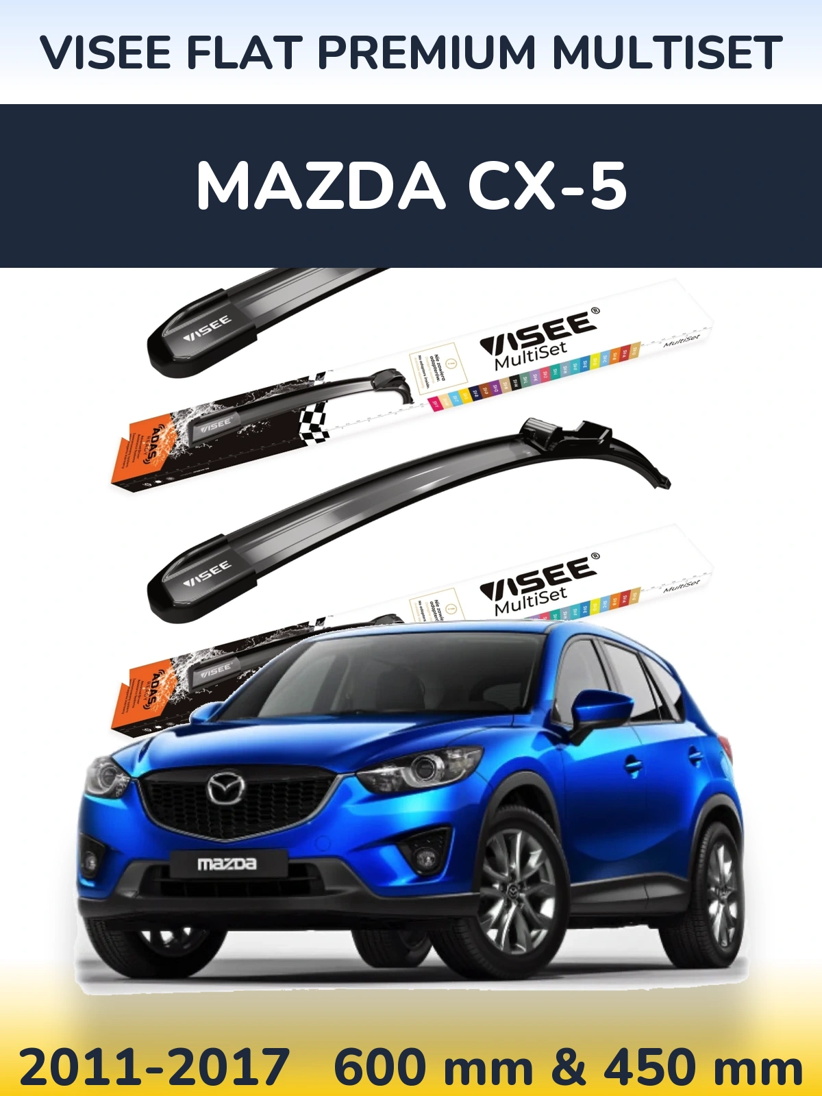 Komplet przednich wycieraczek VISEE FLAT PREMIUM MultiSet 600 & 450 mm do Mazda CX-5 2011-2017