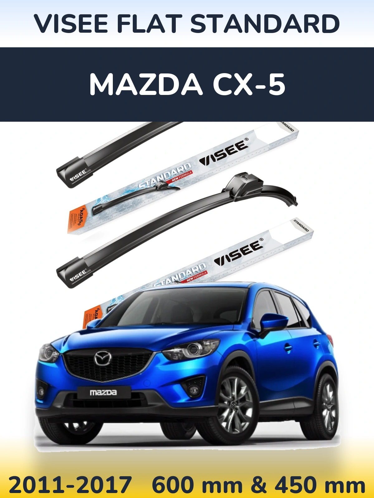 Komplet przednich wycieraczek VISEE FLAT STANDARD 600 & 450 mm do Mazda CX-5 2011-2017