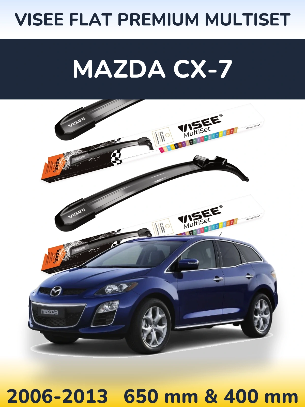 Komplet przednich wycieraczek VISEE FLAT PREMIUM MultiSet 650 & 400 mm do Mazda CX-7 2006-2013
