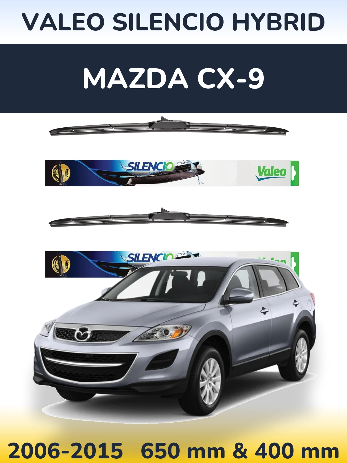 Комплект передних дворников Valeo Silencio Hybrid 650 & 400 мм для Mazda CX-9 2006-2015