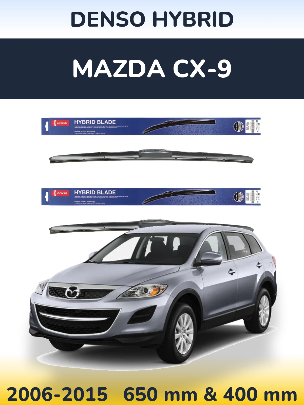 Komplet przednich wycieraczek Denso Hybrid 650 & 400 mm do Mazda CX-9 2006-2015