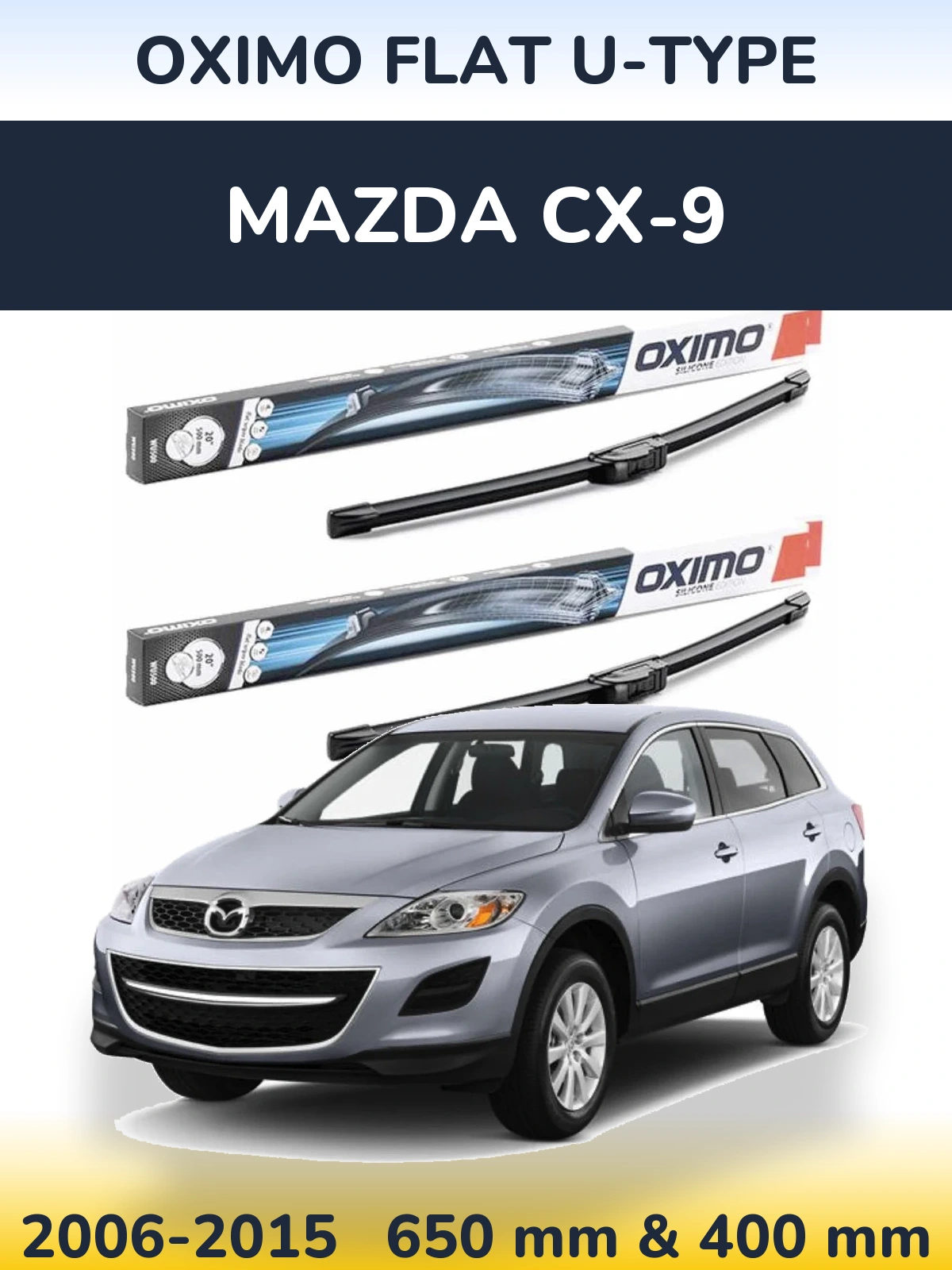 Komplet przednich wycieraczek Oximo Flat U-type 650 & 400 mm do Mazda CX-9 2006-2015