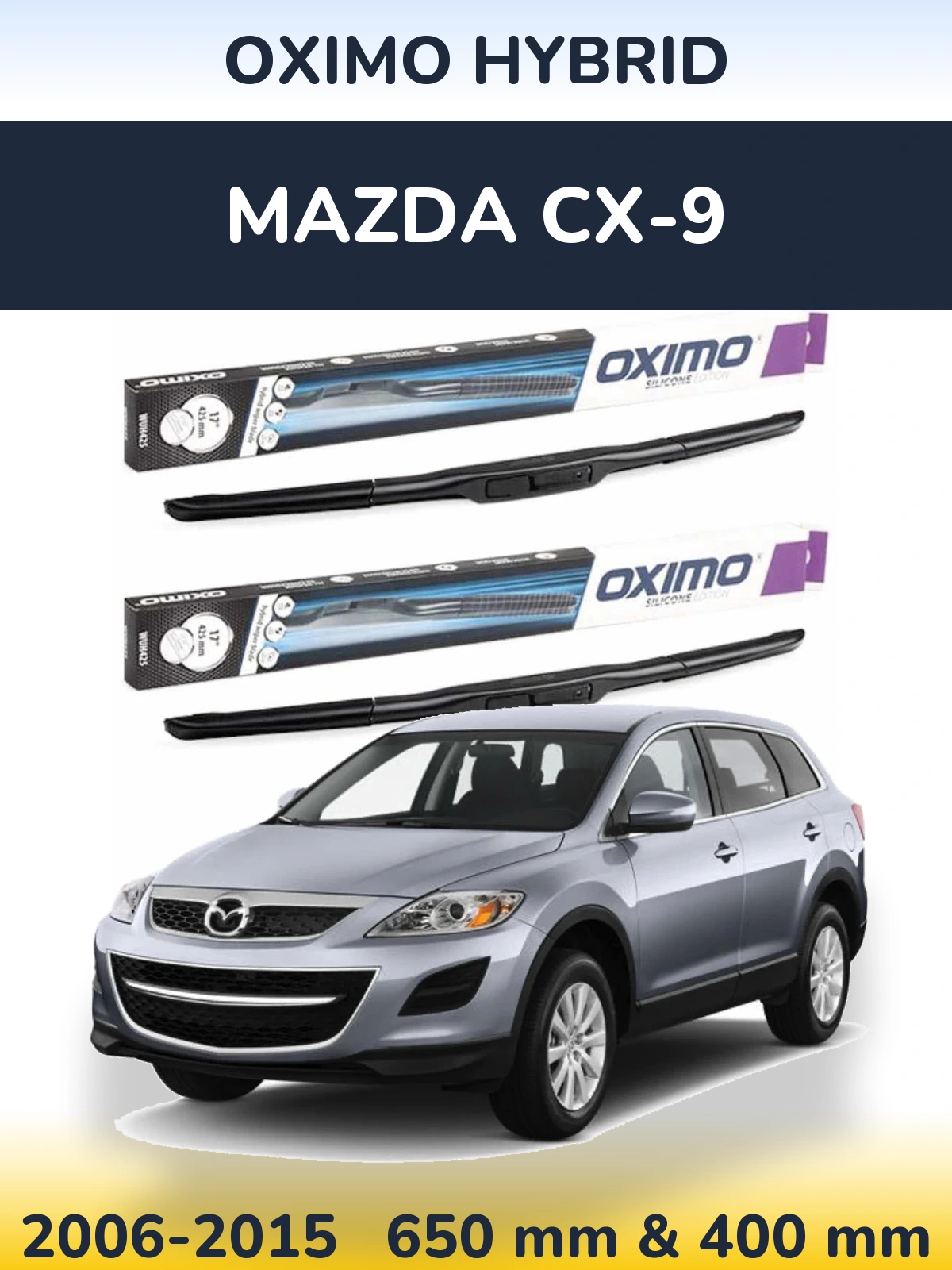 Komplet przednich wycieraczek Oximo Hybrid 650 & 400 mm do Mazda CX-9 2006-2015