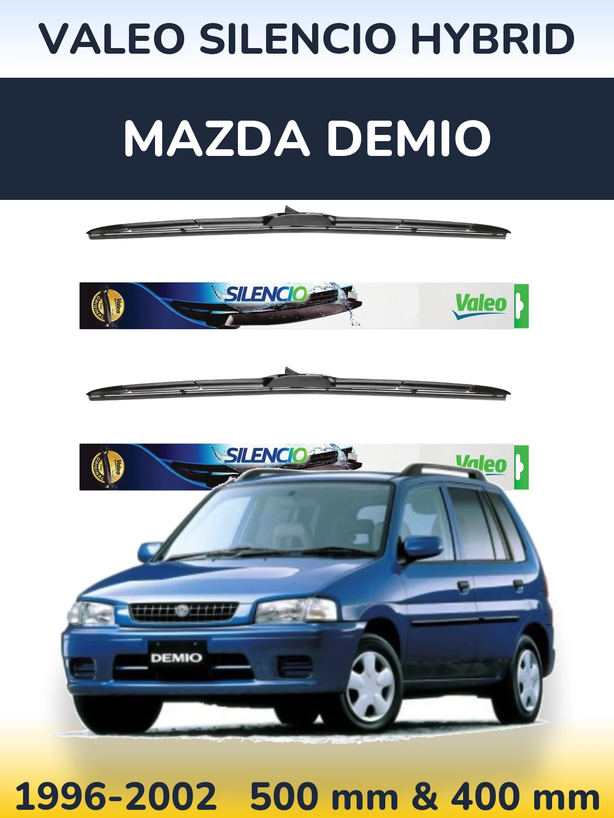 Komplet przednich wycieraczek Valeo Silencio Hybrid 500 & 400 mm do Mazda Demio 1996-2002