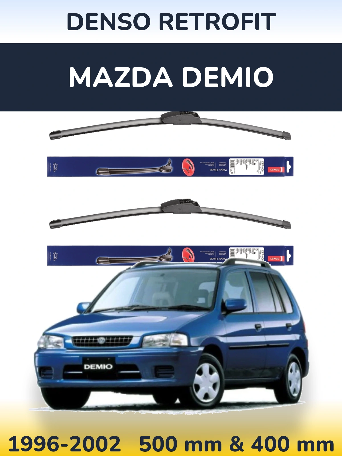 Komplet przednich wycieraczek Denso Retrofit 500 & 400 mm do Mazda Demio 1996-2002