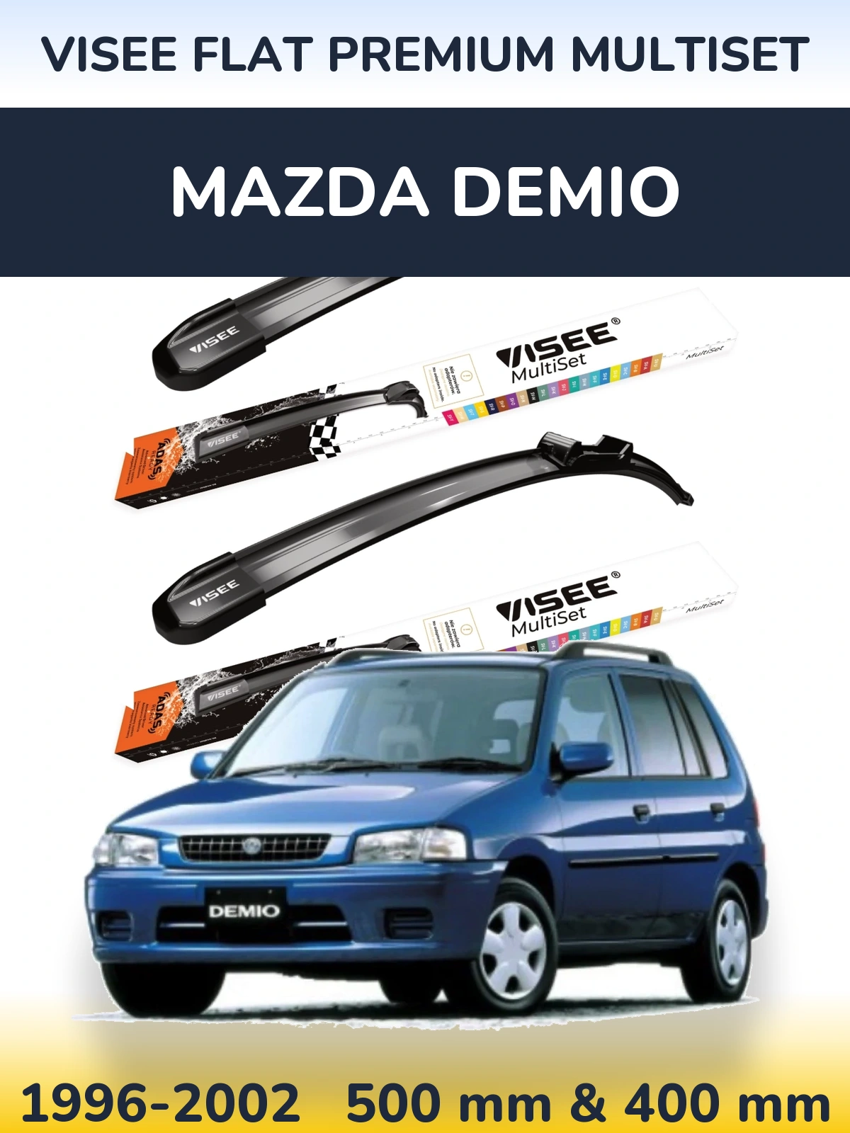 Komplet przednich wycieraczek VISEE FLAT PREMIUM MultiSet 500 & 400 mm do Mazda Demio 1996-2002