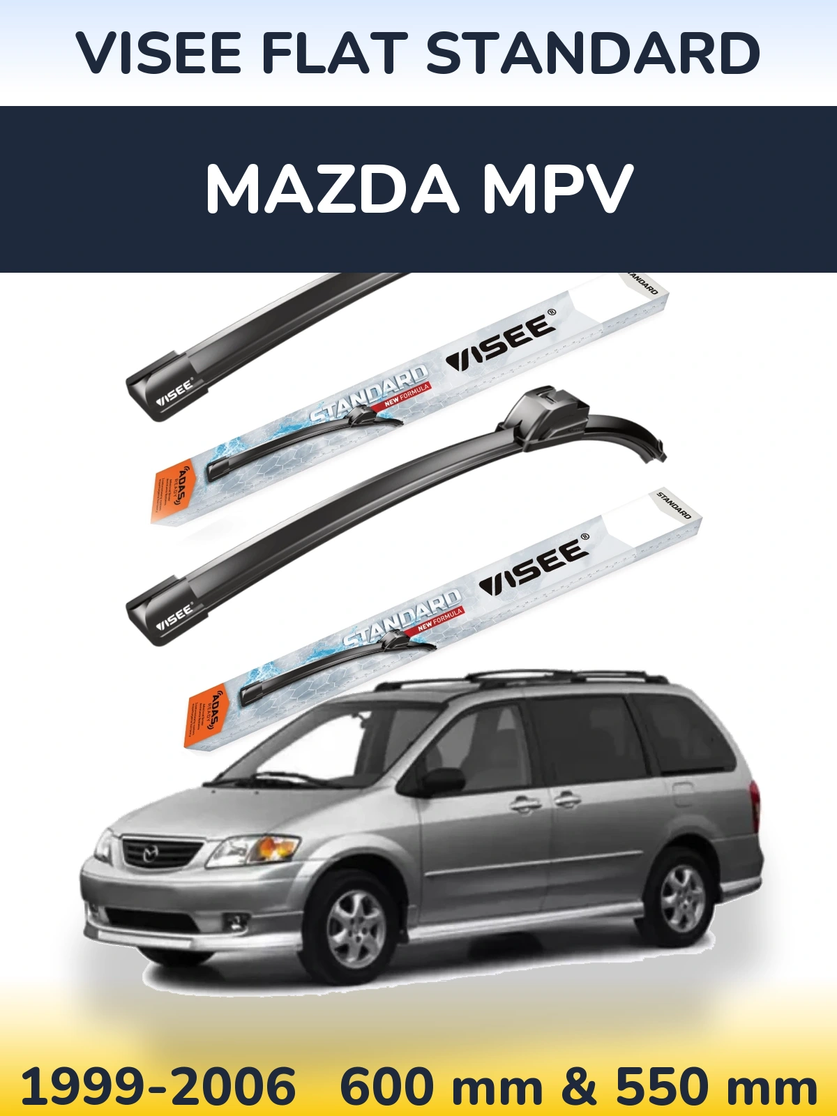 Комплект передних дворников VISEE FLAT STANDARD 600 & 550 мм для Mazda MPV 1999-2006