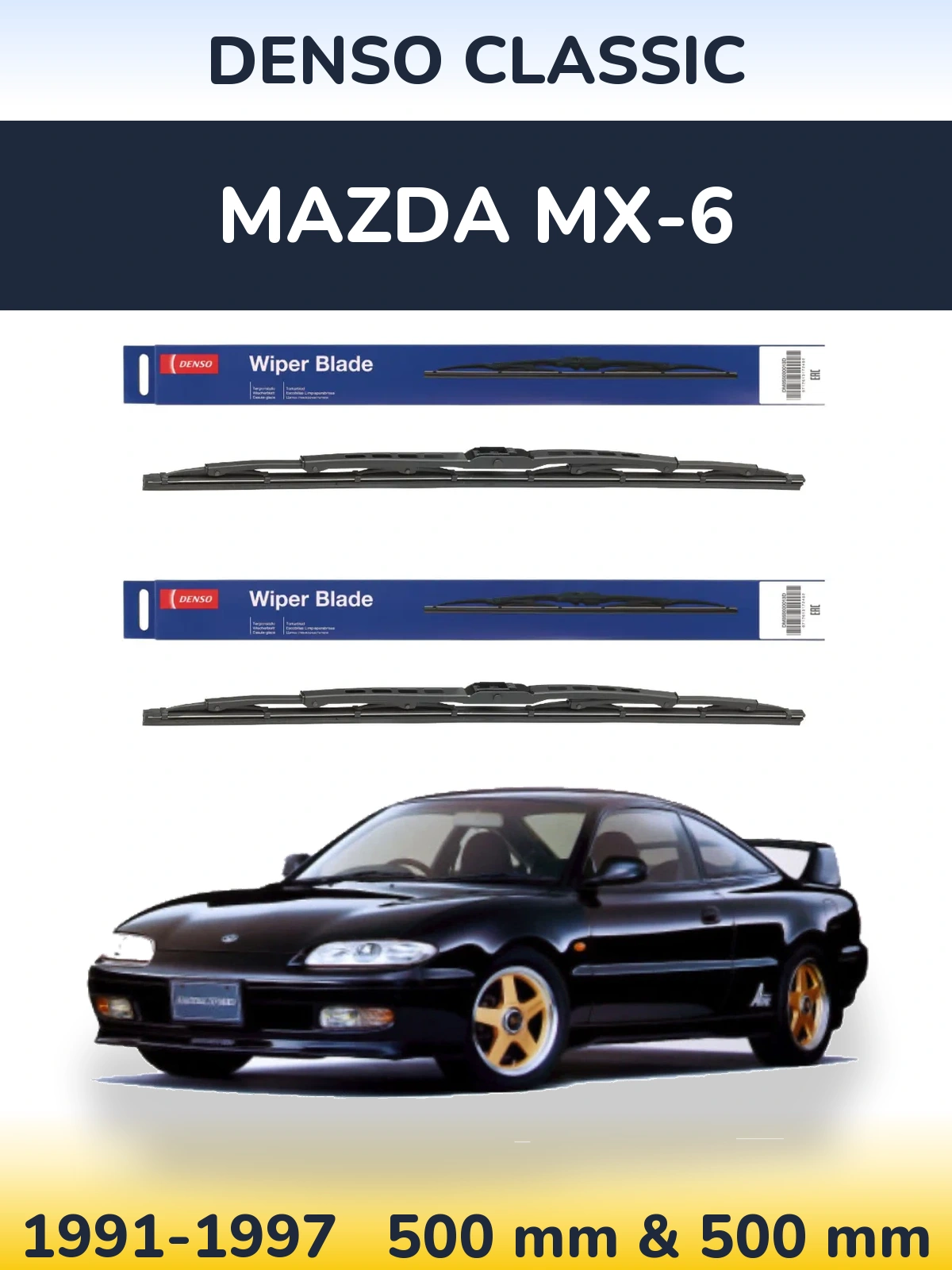 Front wiper blade set Denso Classic 500 & 500 mm for Mazda MX-6 1991-1997