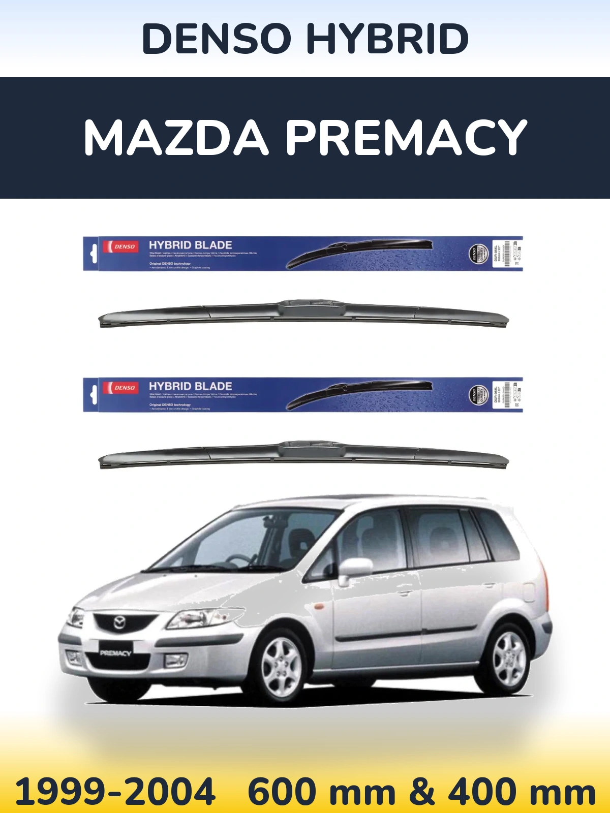 Komplet przednich wycieraczek Denso Hybrid 600 & 400 mm do Mazda Premacy 1999-2004