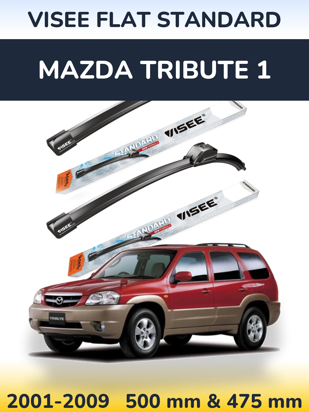 Комплект передних дворников VISEE FLAT STANDARD 500 & 475 мм для Mazda Tribute 1 2001-2009