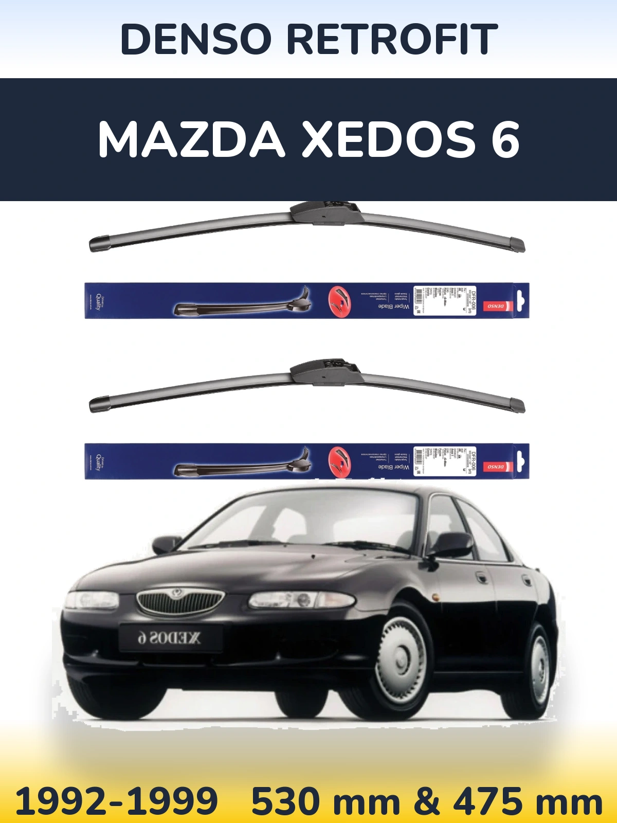 Front wiper blade set Denso Retrofit 530 & 475 mm for Mazda Xedos 6 1992-1999