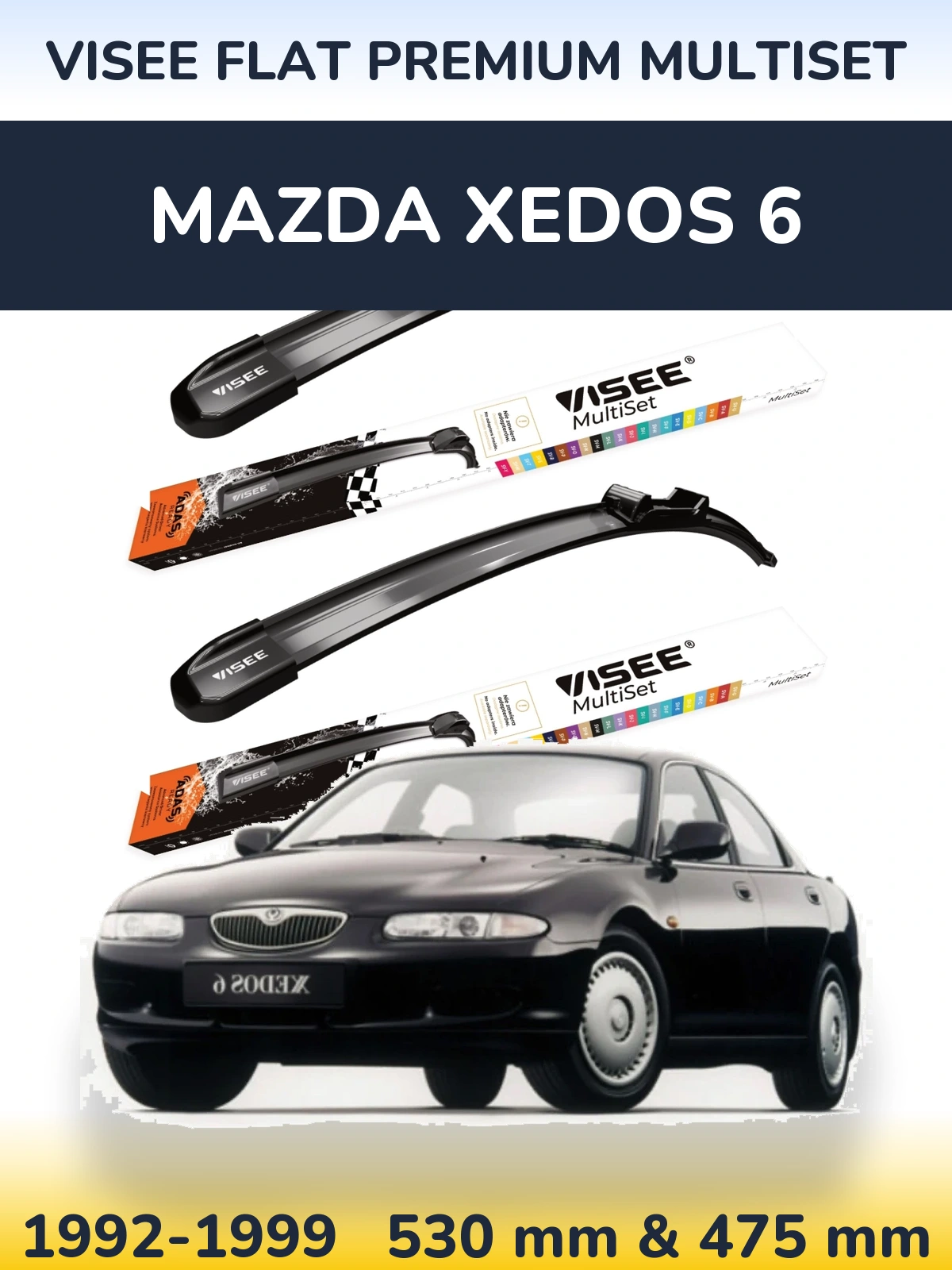 Front wiper blade set VISEE FLAT PREMIUM MultiSet 530 & 475 mm for Mazda Xedos 6 1992-1999