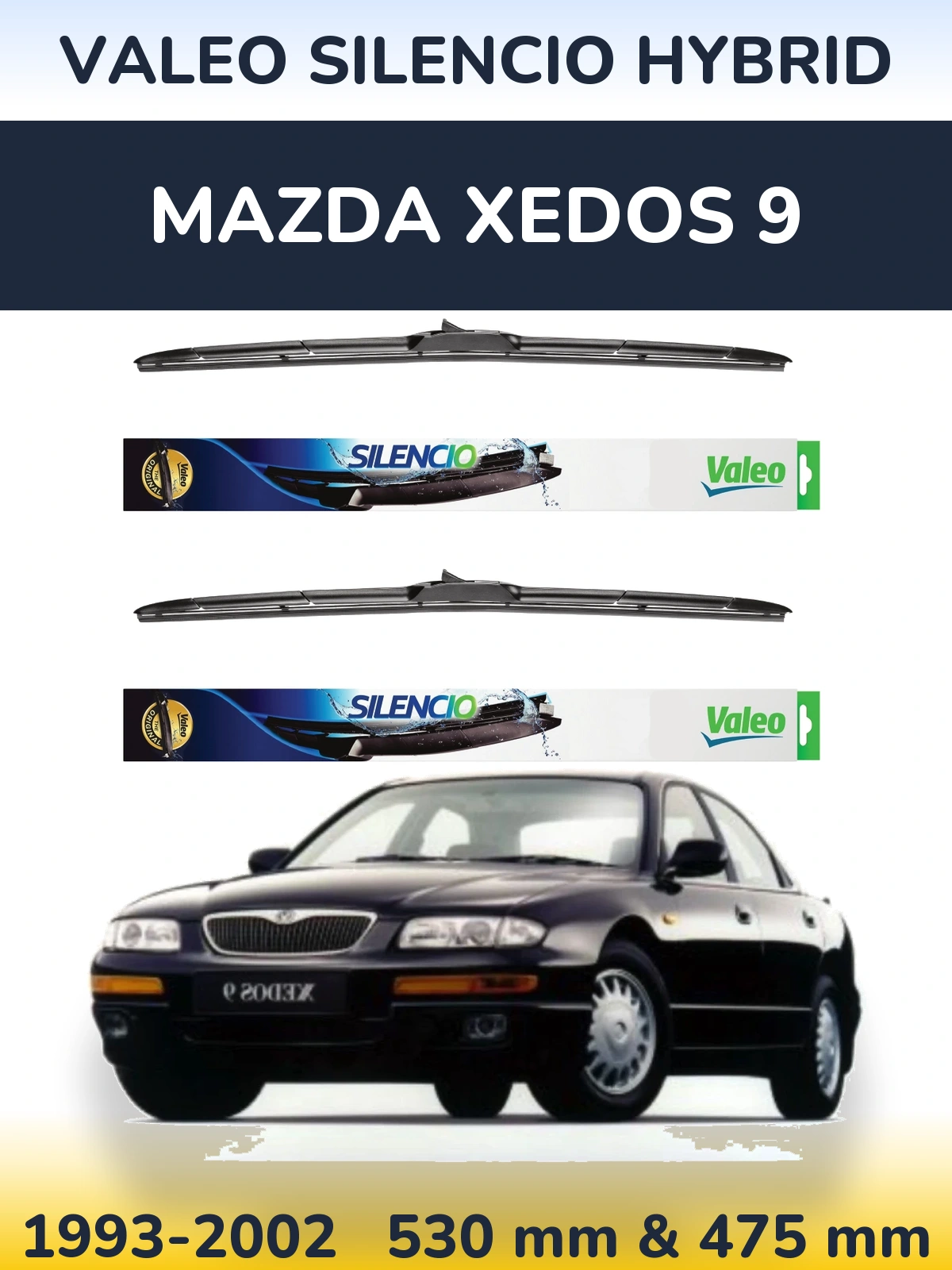 Komplet przednich wycieraczek Valeo Silencio Hybrid 530 & 475 mm do Mazda Xedos 9 1993-2002