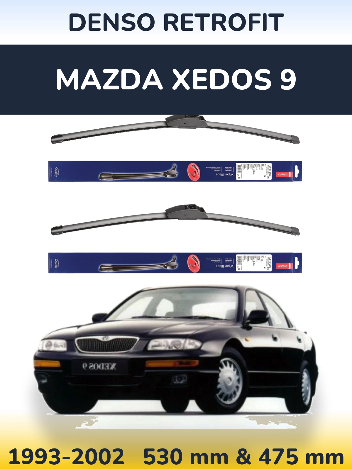 Komplet przednich wycieraczek Denso Retrofit 530 & 475 mm do Mazda Xedos 9 1993-2002
