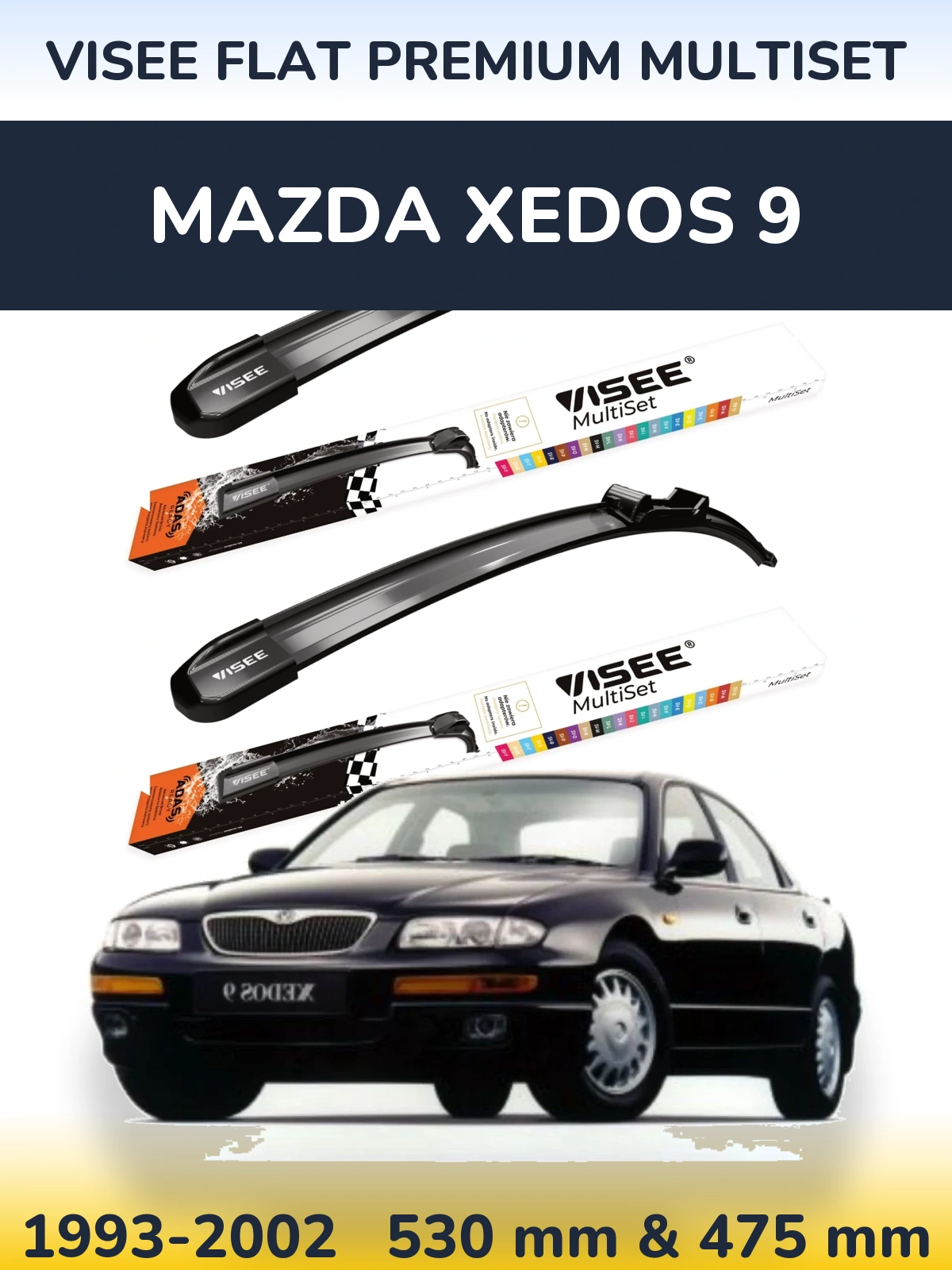Komplet przednich wycieraczek VISEE FLAT PREMIUM MultiSet 530 & 475 mm do Mazda Xedos 9 1993-2002