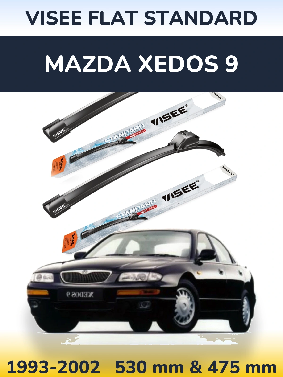 Komplet przednich wycieraczek VISEE FLAT STANDARD 530 & 475 mm do Mazda Xedos 9 1993-2002