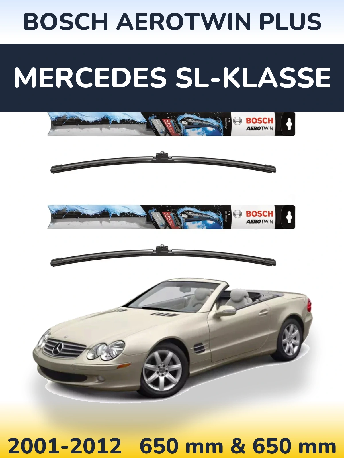 Komplet przednich wycieraczek BOSCH AeroTwin Plus 650 & 650 mm do Mercedes SL-Klasse 2001-2012