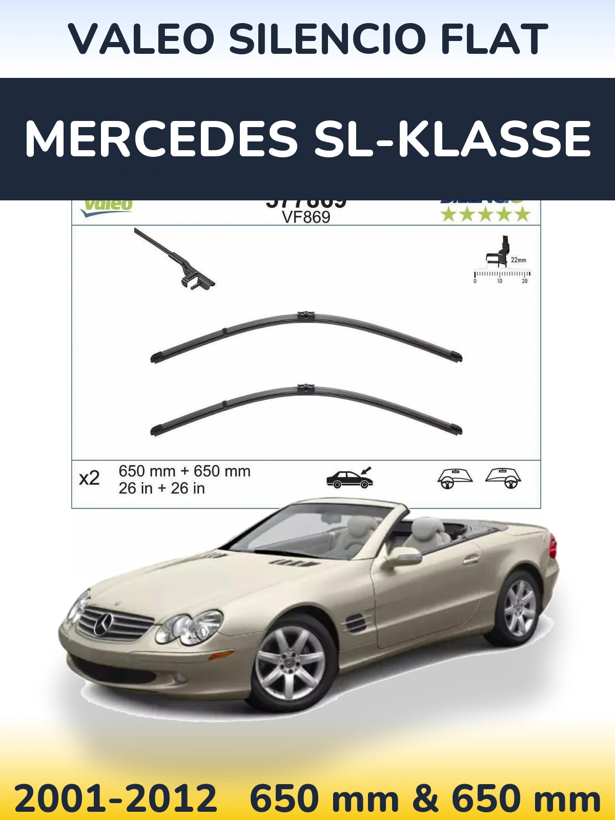 Komplet przednich wycieraczek Valeo Silencio Flat 680 & 680 mm do Mercedes SL-Klasse 2001-2012
