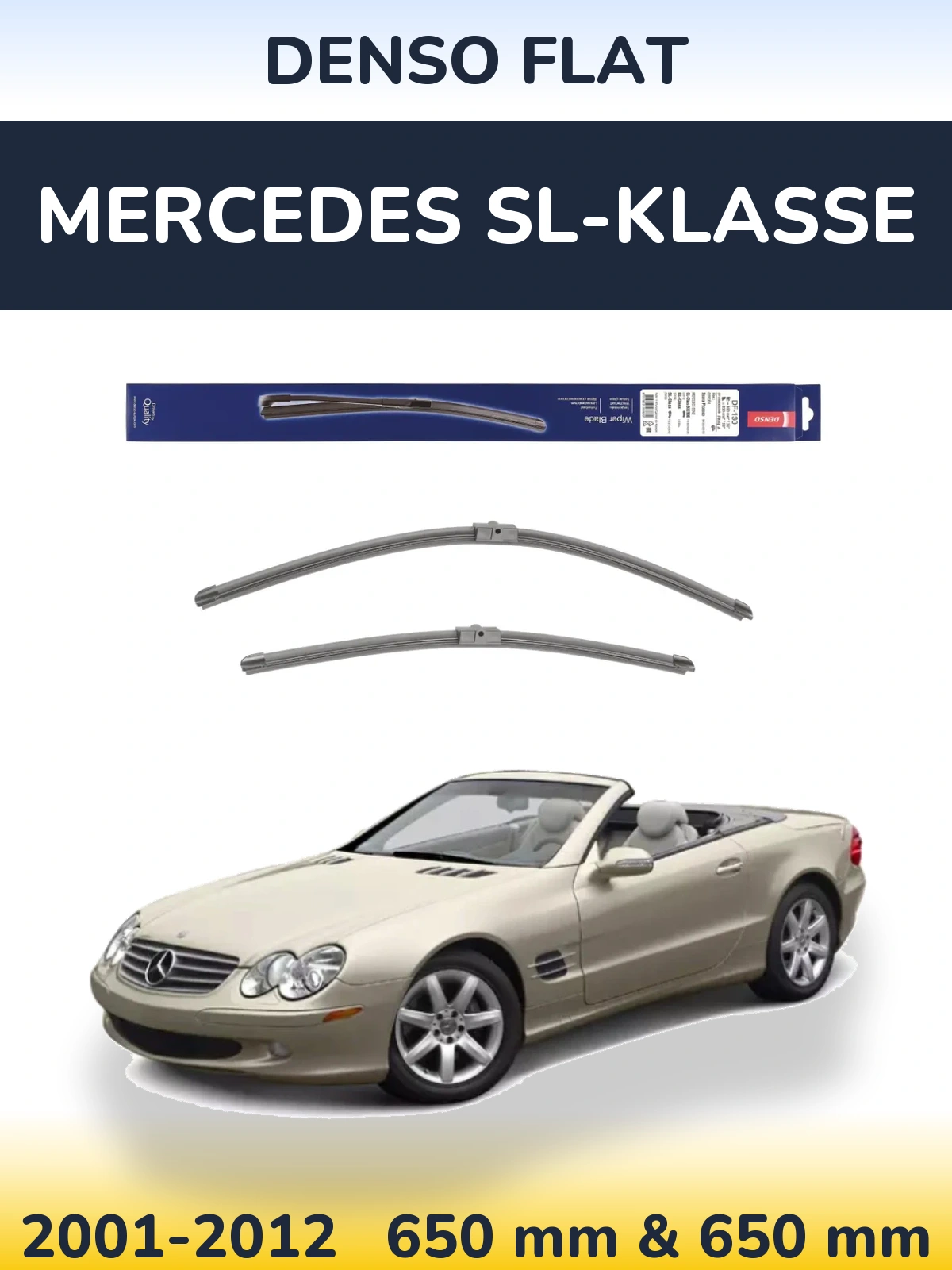 Front wiper blade set Denso Flat 650 & 650 mm for Mercedes SL-Klasse 2001-2012