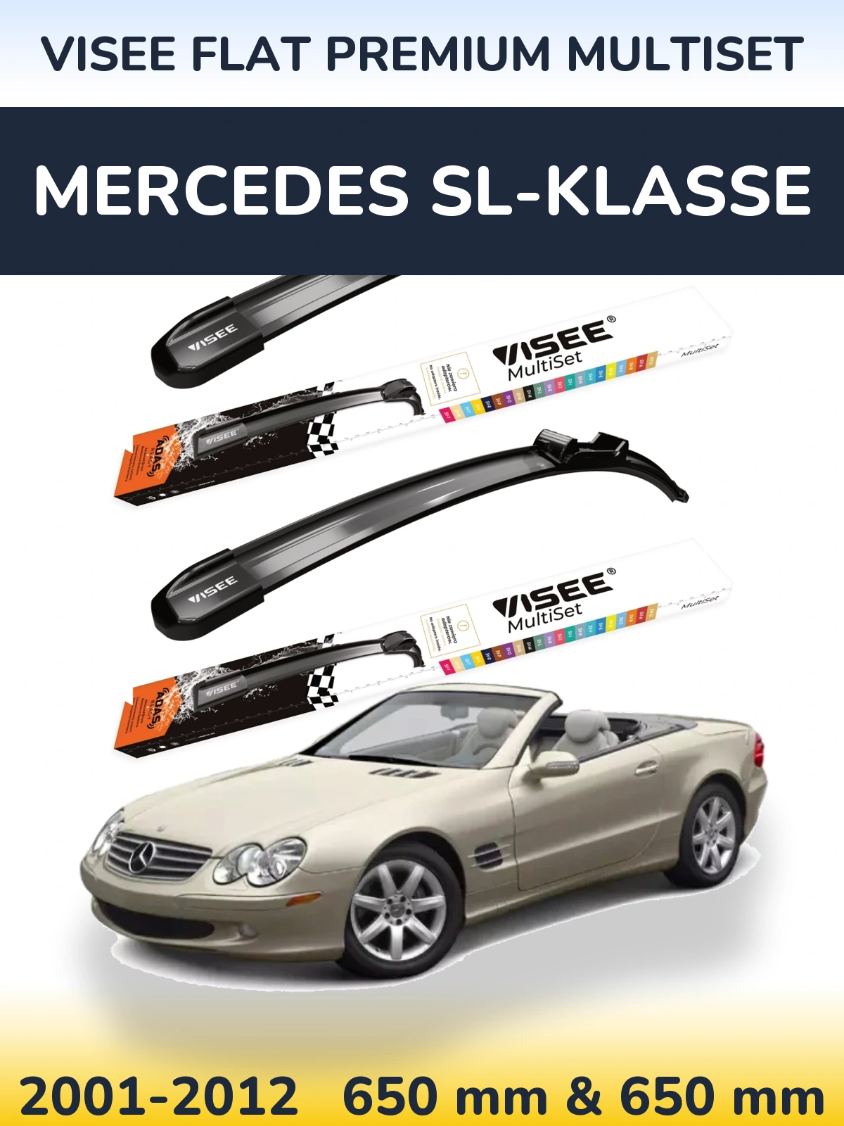 Komplet przednich wycieraczek VISEE FLAT PREMIUM MultiSet 650 & 650 mm do Mercedes SL-Klasse 2001-2012