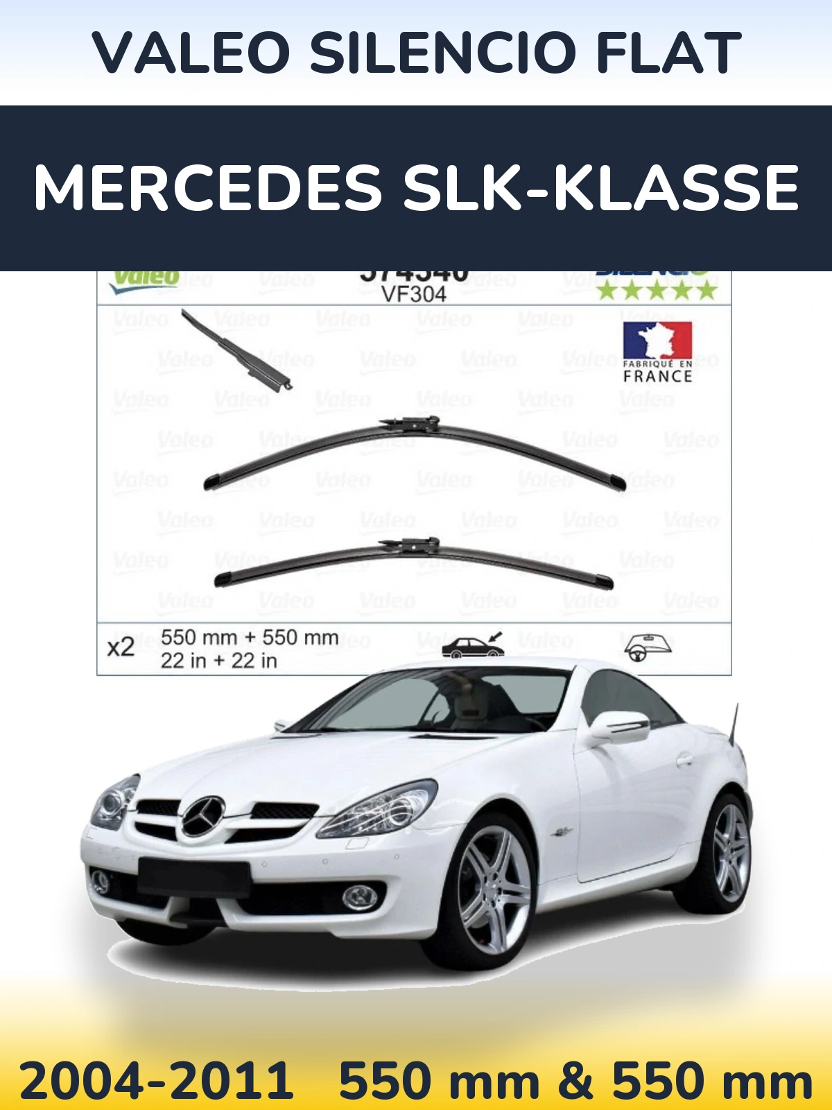 Komplet przednich wycieraczek Valeo Silencio Flat 550 & 550 mm do Mercedes SLK-Klasse 2004-2011