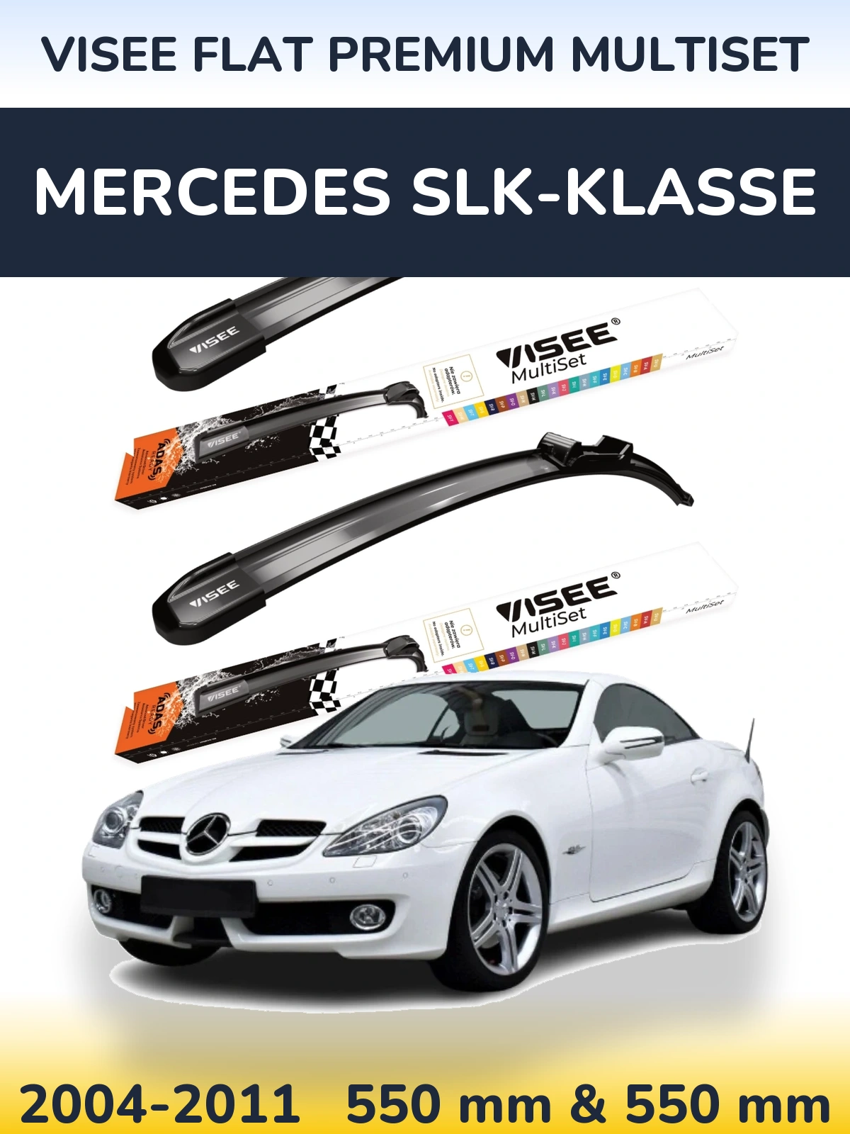 Комплект передних дворников VISEE FLAT PREMIUM MultiSet 550 & 550 мм для Mercedes SLK-Klasse 2004-2011