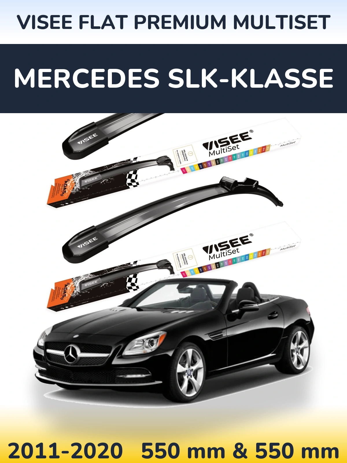 Комплект передних дворников VISEE FLAT PREMIUM MultiSet 550 & 550 мм для Mercedes SLK-Klasse 2011-2020