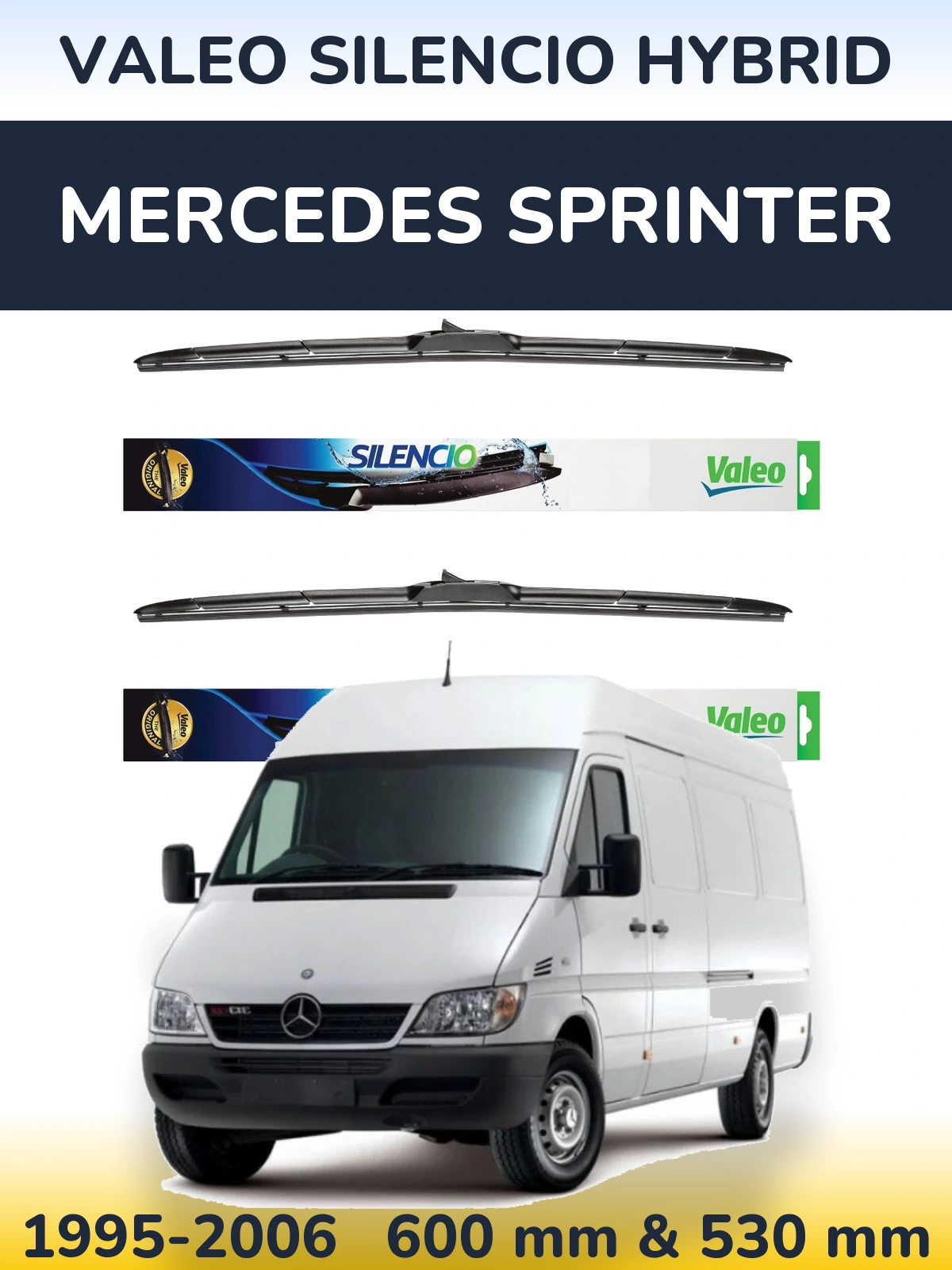 Komplet przednich wycieraczek Valeo Silencio Hybrid 600 & 530 mm do Mercedes Sprinter 1995-2006