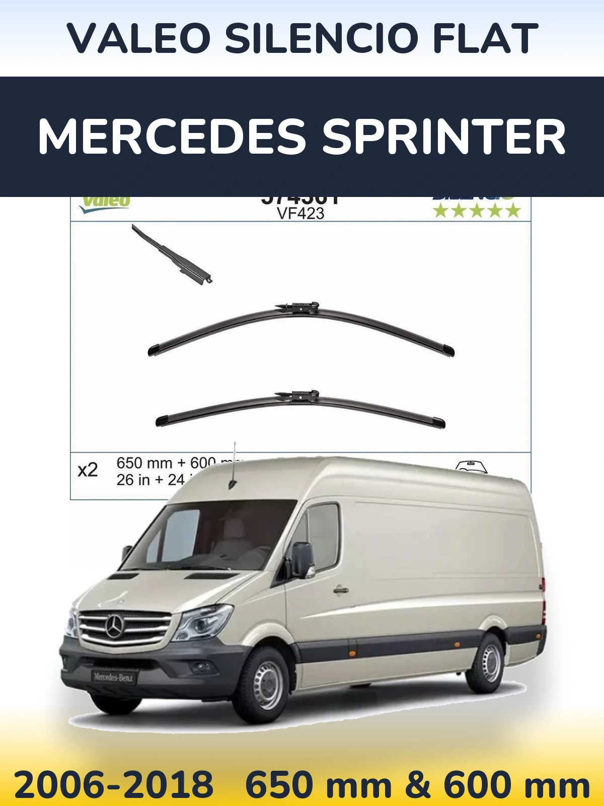 Komplet przednich wycieraczek Valeo Silencio Flat 650 & 600 mm do Mercedes Sprinter 2006-2018
