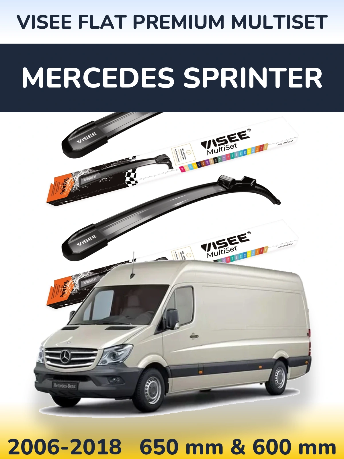 Front wiper blade set VISEE FLAT PREMIUM MultiSet 650 & 600 mm for Mercedes Sprinter 2006-2018