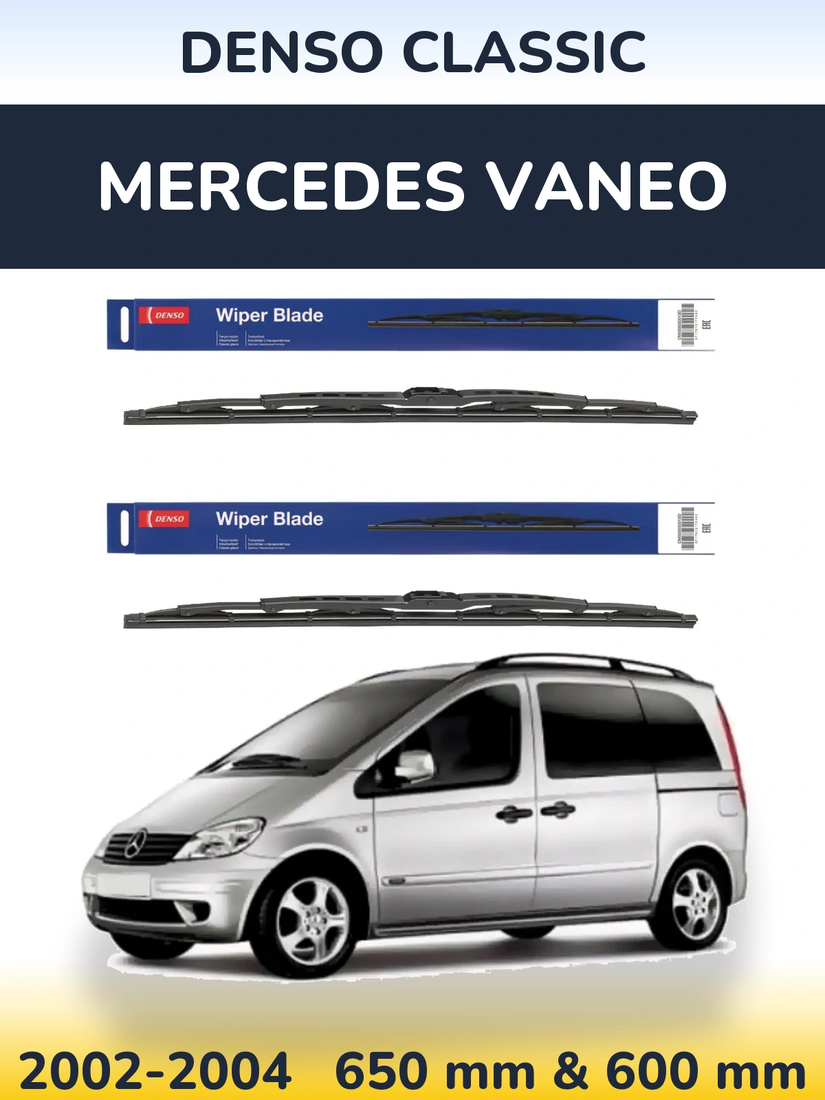 Komplet przednich wycieraczek Denso Classic 650 & 600 mm do Mercedes Vaneo 2002-2004