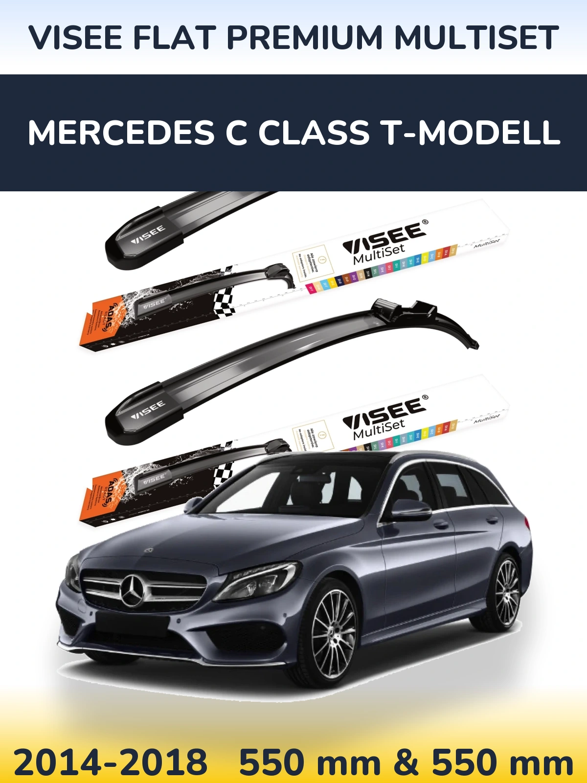 Front wiper blade set VISEE FLAT PREMIUM MultiSet 550 & 550 mm for Mercedes C Class T-Modell 2014-2018