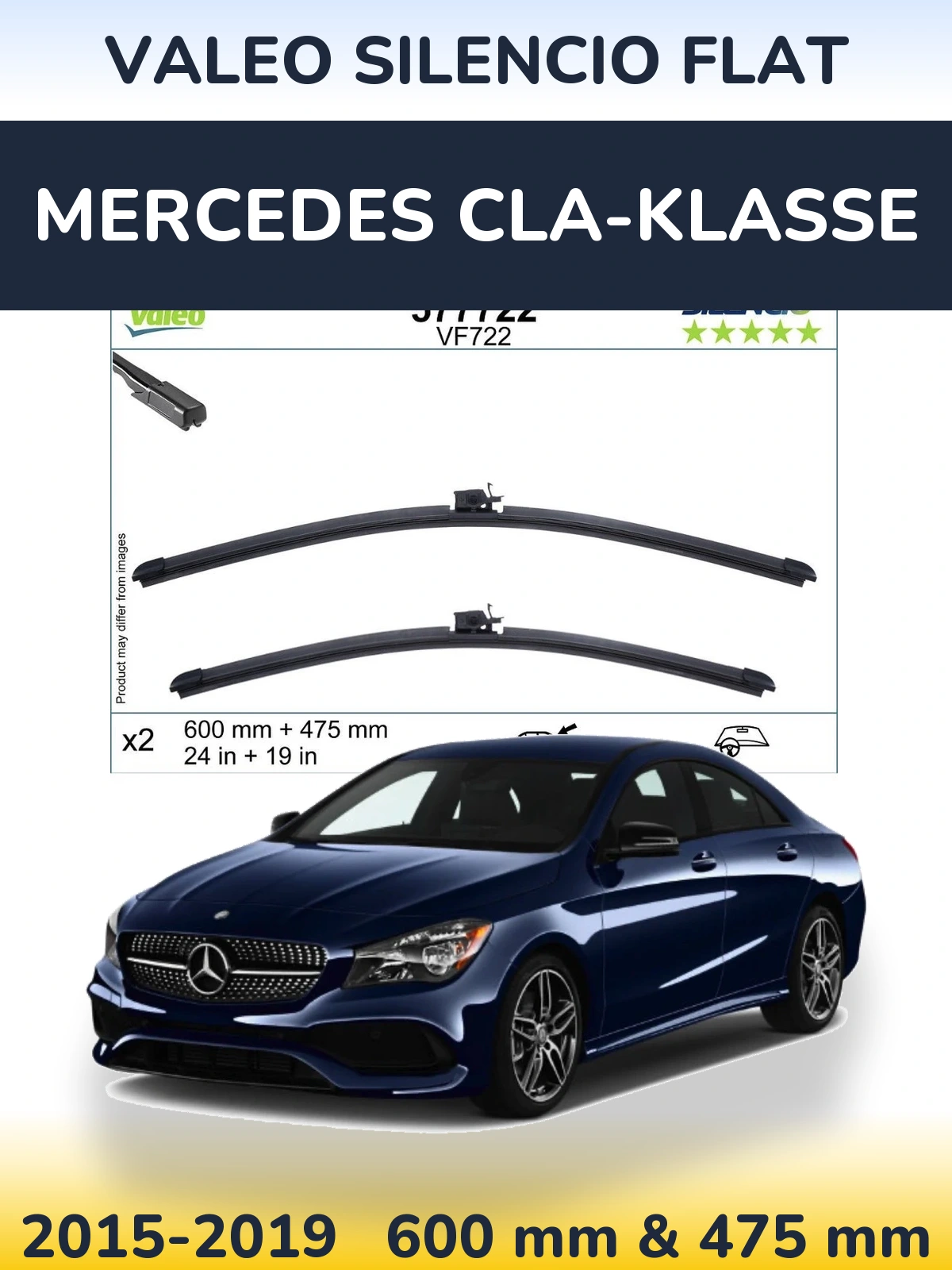 Komplet przednich wycieraczek Valeo Silencio Flat 600 & 475 mm do Mercedes CLA-Klasse 2015-2019