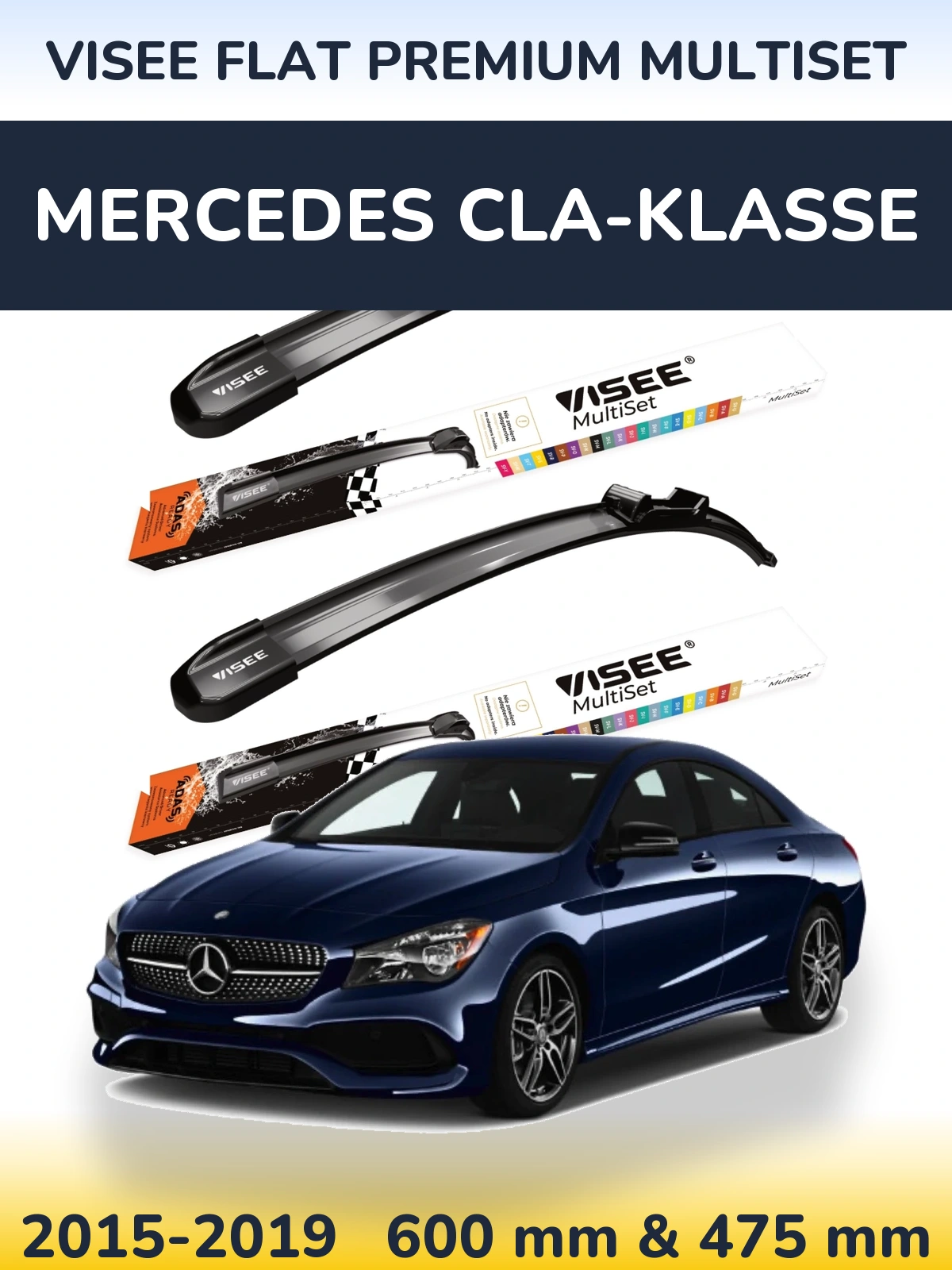 Komplet przednich wycieraczek VISEE FLAT PREMIUM MultiSet 600 & 475 mm do Mercedes CLA-Klasse 2015-2019