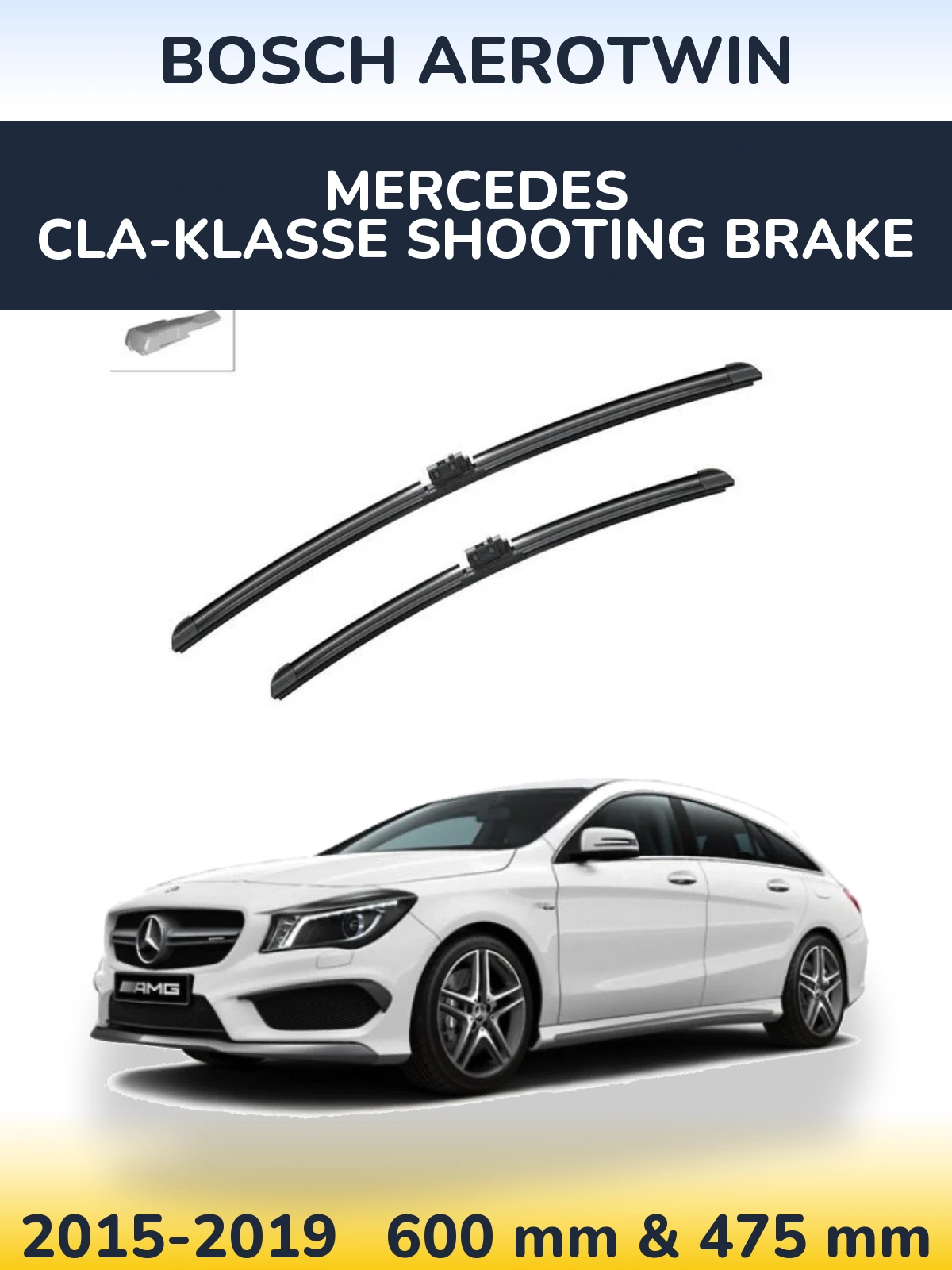 Комплект передних дворников BOSCH AeroTwin 600 & 475 мм для Mercedes CLA-Klasse Shooting Brake 2015-2019